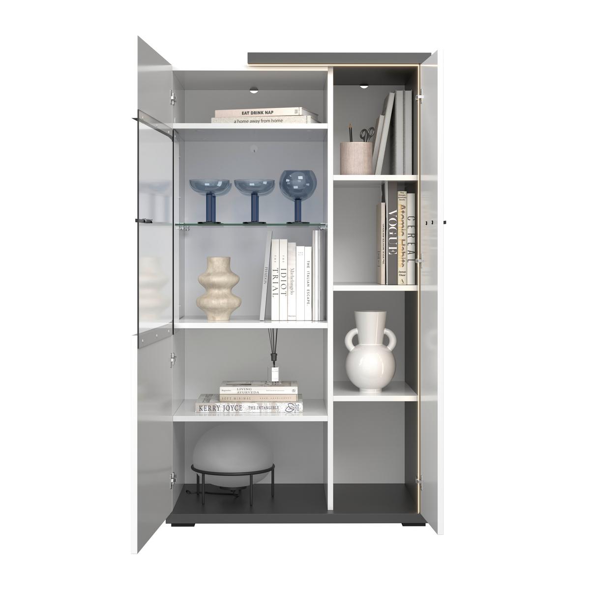 Vitrina Ambiente Plus - bijela/bijela visoki sjaj, Moderno, staklo/drvni materijal (73,4/131,6/43,6cm) - Modern Living