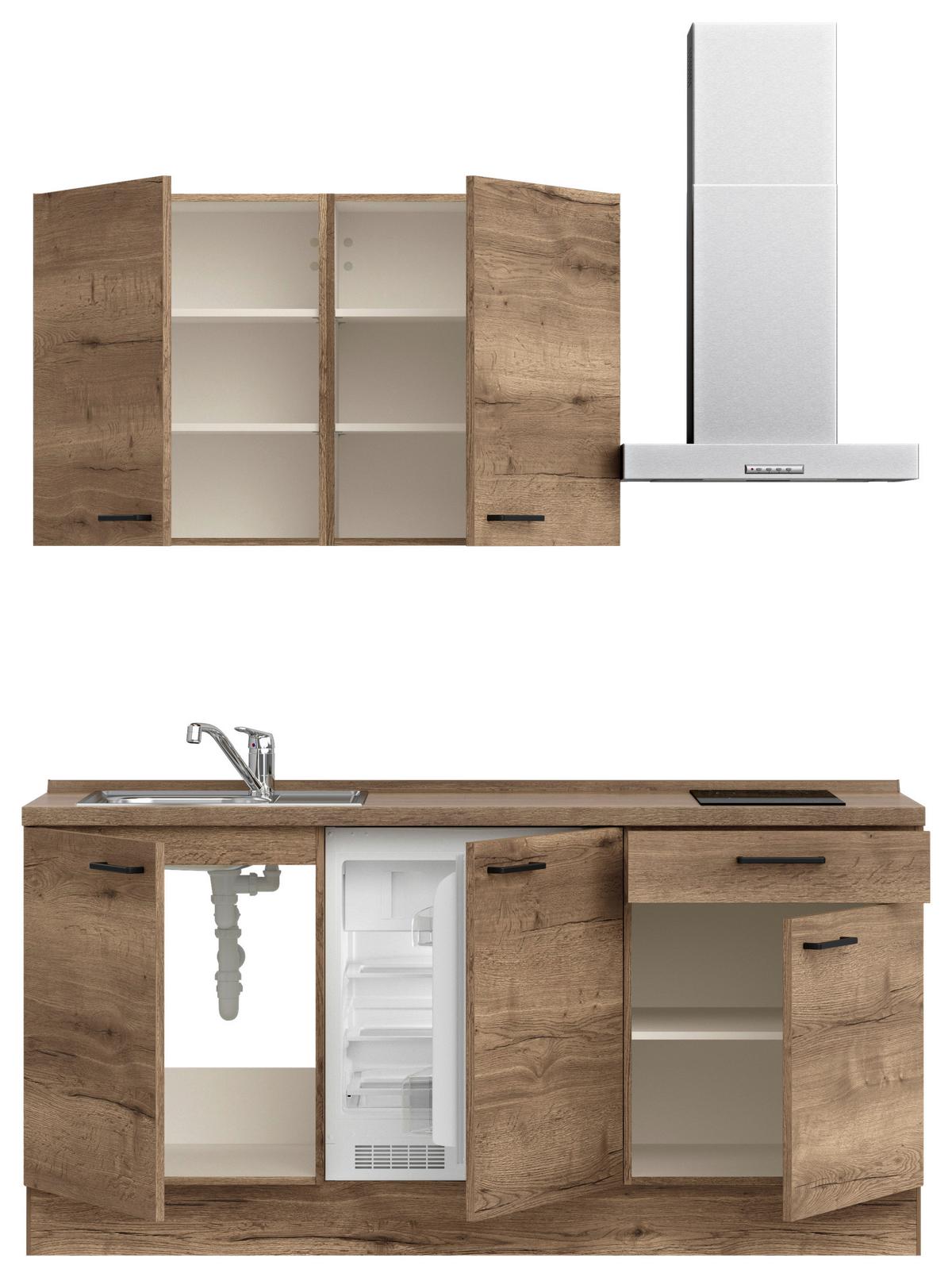 Küchenblock Structura Low m. Geräten Eiche dunkel - Eiche dunkel/Eichefarben, MODERN, Holzwerkstoff/Metall (180cm) - Nobilia