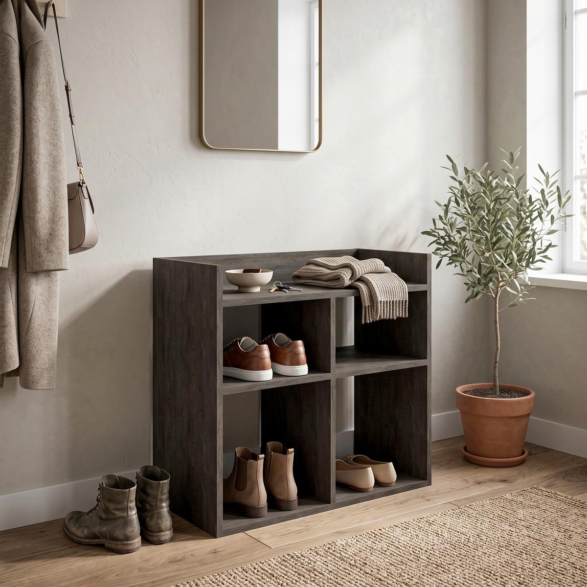 Schuhregal "Vista", Eiche dunkel - Eiche dunkel, Design, Holzwerkstoff (75,6/72/35,6cm) - Livetastic