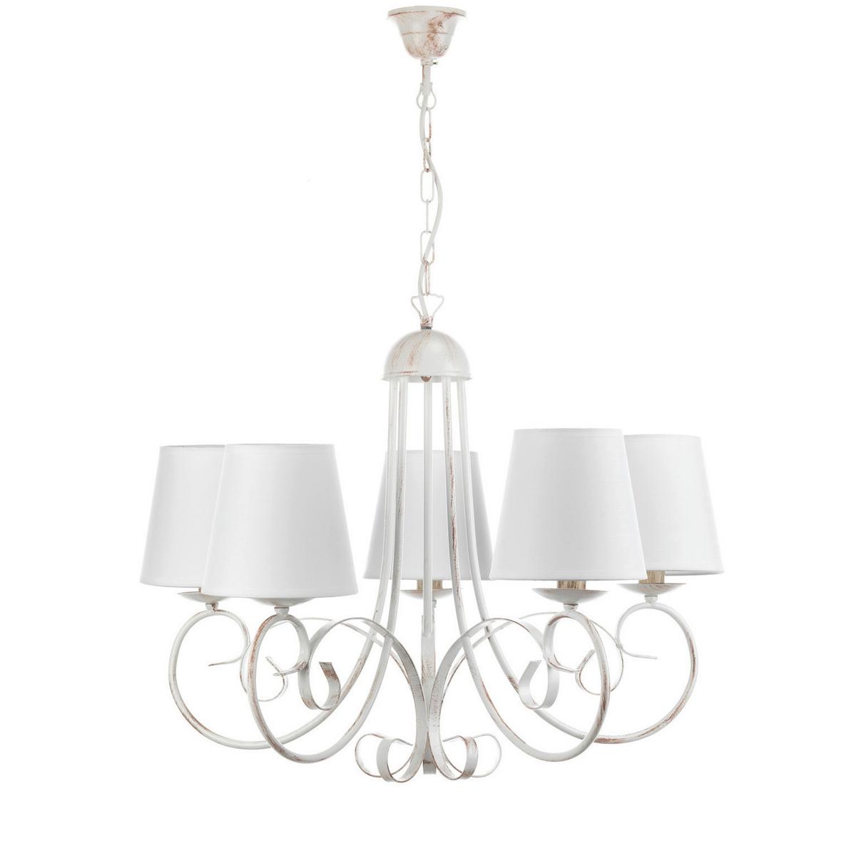Kronleuchter Pompei Weiß max. 6 Watt - Weiß, KONVENTIONELL, Textil/Metall (70/115cm)