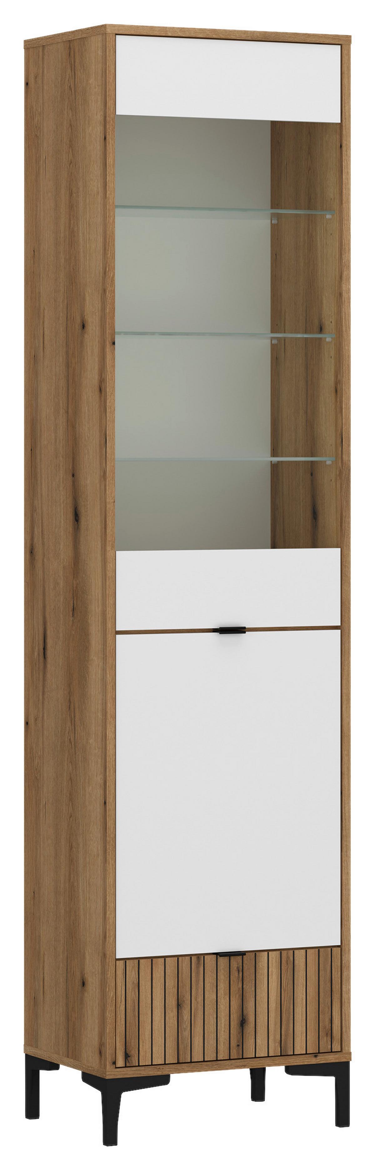Vitrina Ricko, Bela, Barva Hrasta - črna/barve hrasta, Trend, umetna masa/steklo (47,6/198/40cm)