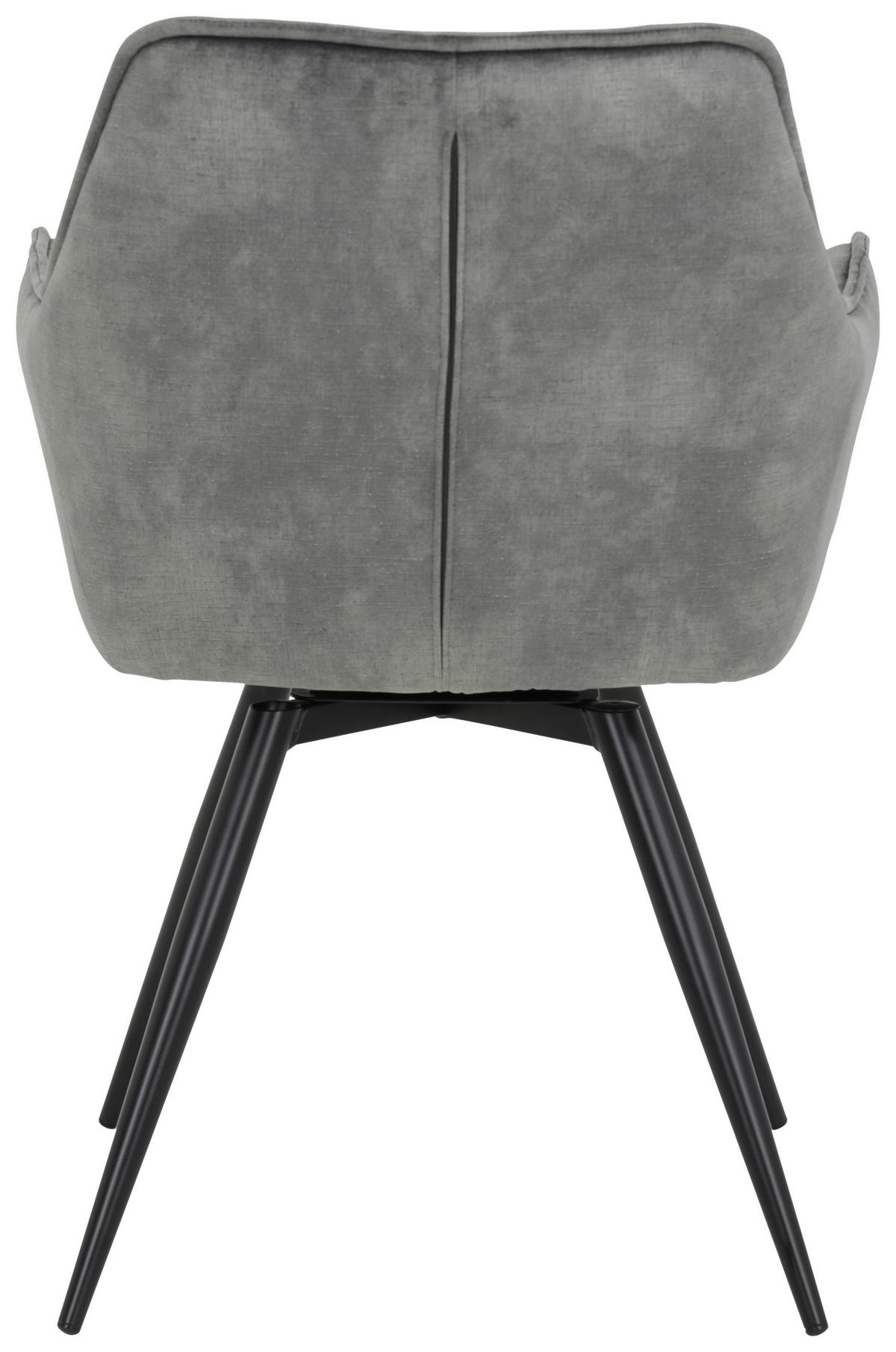 Armlehnstuhl Florentina Grau Samt gepolstert 2er-Set - Schwarz/Grau, MODERN, Textil/Metall (56/82/63cm) - MID.YOU