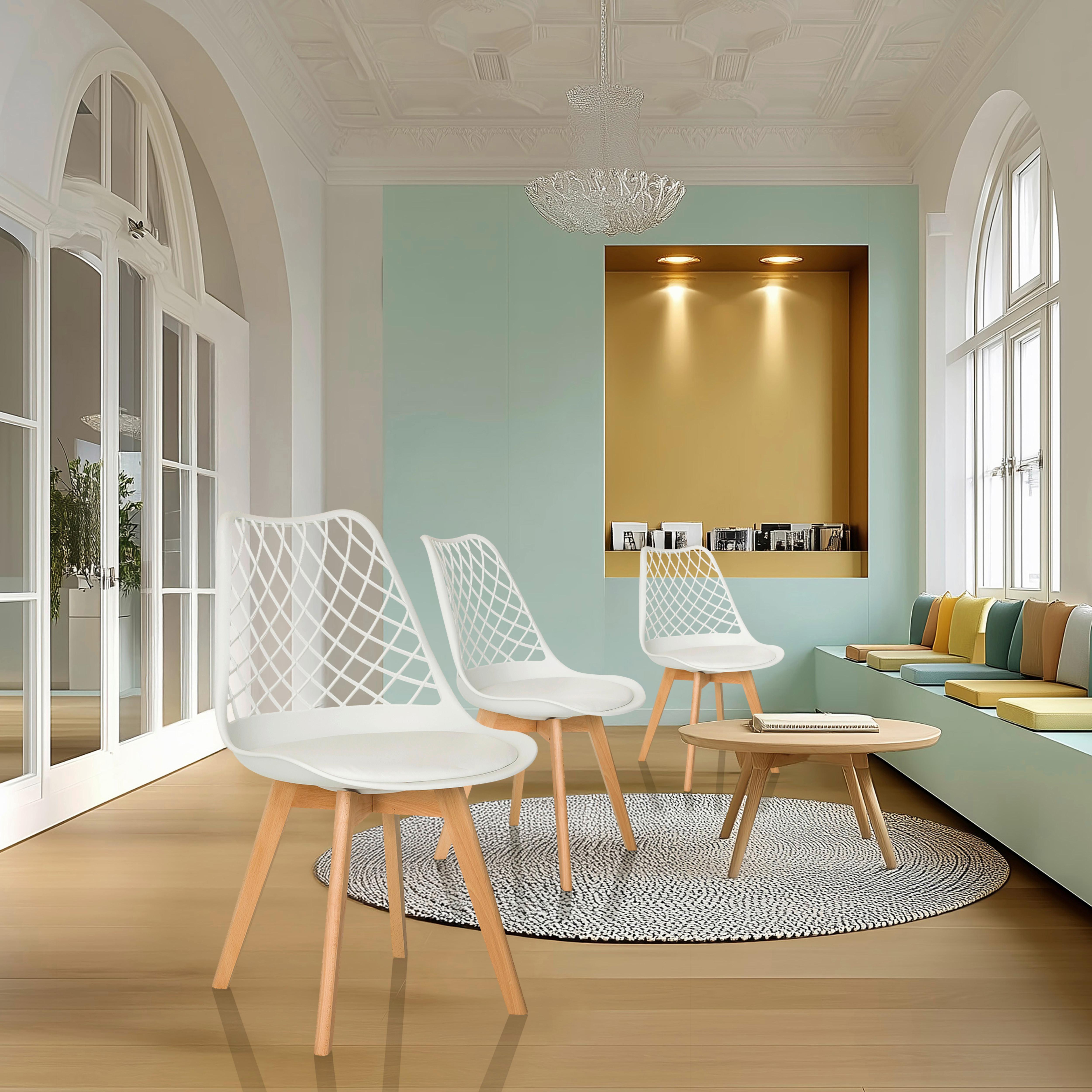 Konferenčni Stol Scandi Hol, Bela - bela/barve bukve, Moderno, umetna masa/les (49/81/53cm) - MID.YOU