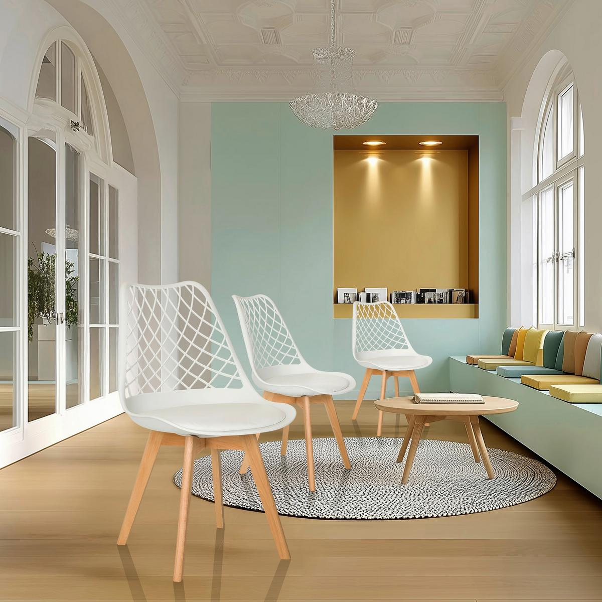 Konferenčni Stol Scandi Hol, Bela - bela/barve bukve, Moderno, umetna masa/les (49/81/53cm) - MID.YOU