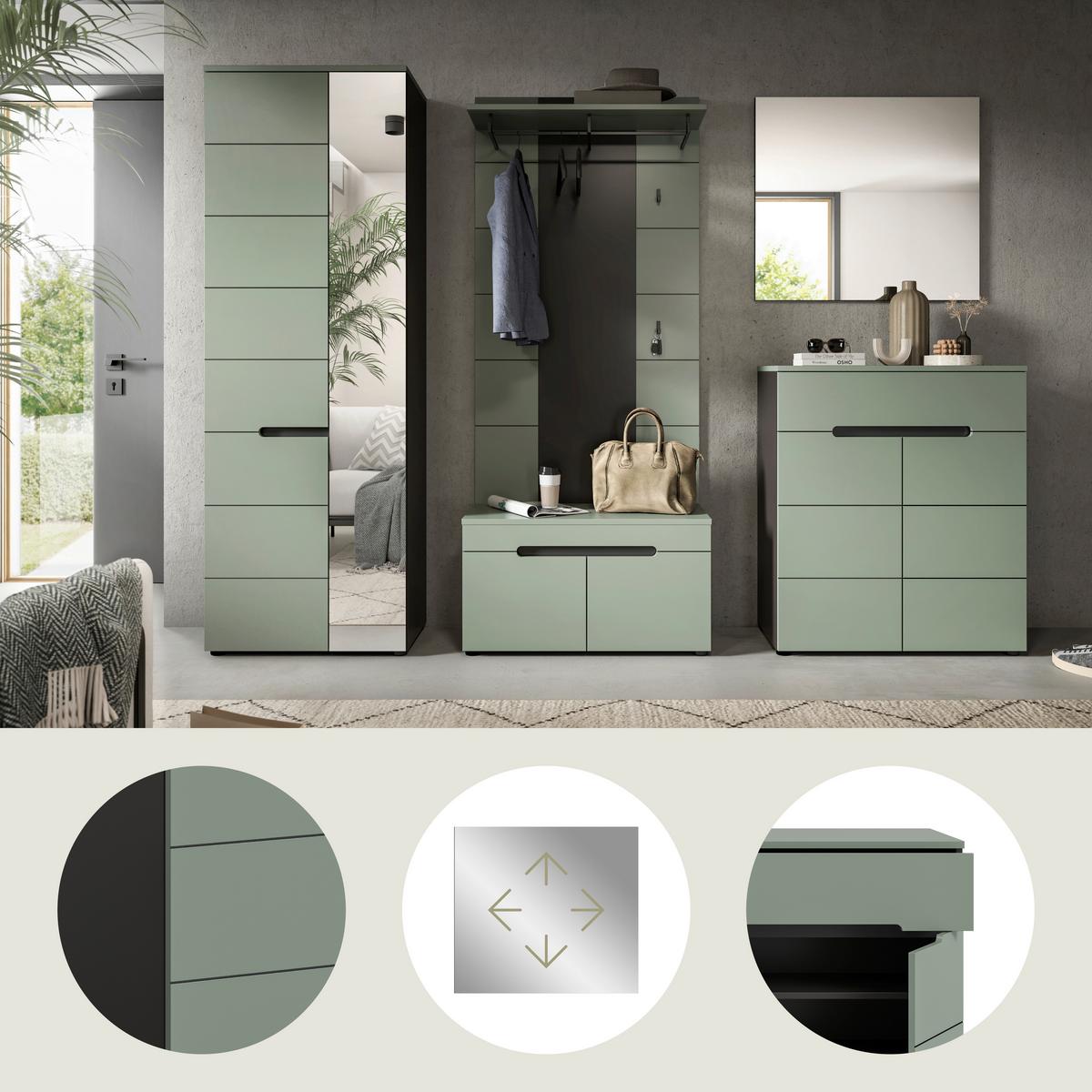 Predsoba Canu, Sivozelena, 5-Delna - siva/sivozelena, Design, leseni material (255/190/37cm) - Livetastic