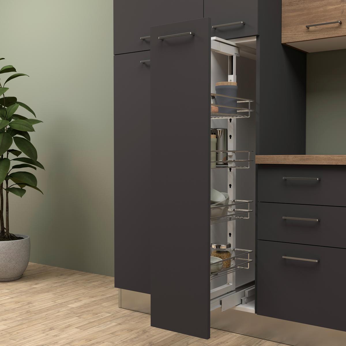 Küchenblock Freia m. Geräte Anthrazit/Nussbaum - Walnussfarben/Alufarben, LIFESTYLE, Holzwerkstoff/Kunststoff (285cm) - MID.YOU