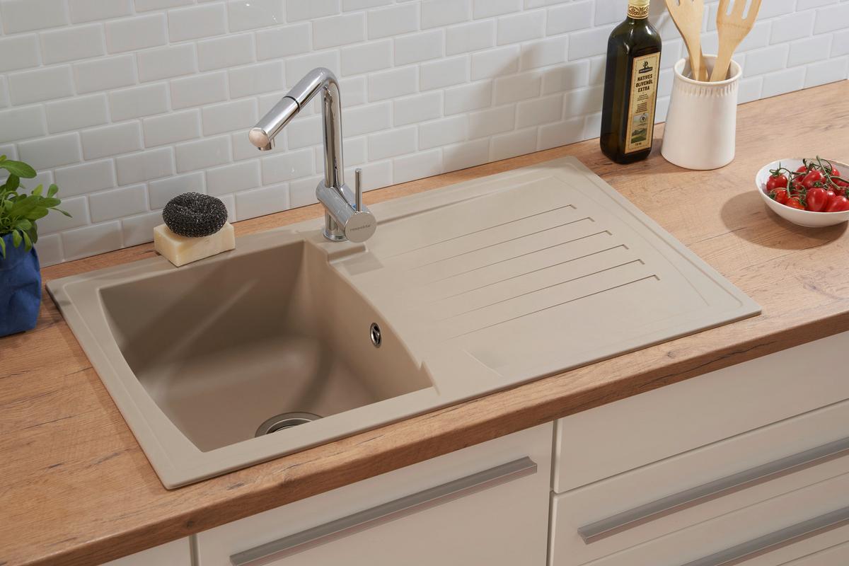 Spüle Boston beige Kunststein B: ca. 86 cm - Beige, Trend, Glas/Kunststoff (86/20/50cm) - Respekta