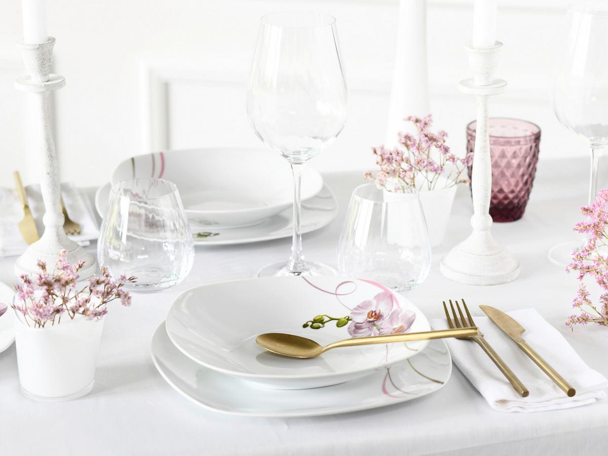 Tafelservice Square Orchidee Rosa/Weiß, 12-teilig - Rosa/Weiß, Trend, Keramik - Creatable