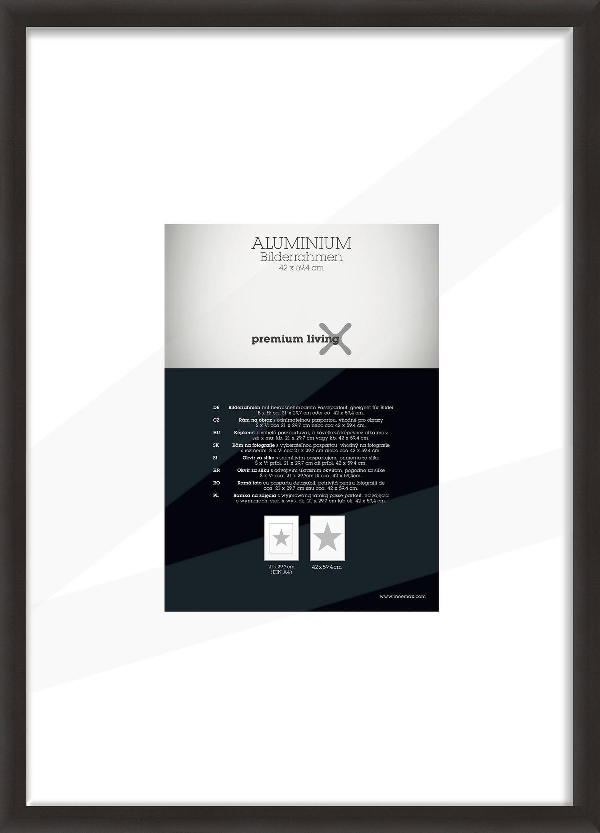 Bilderrahmen Aluminium ca. 45x62cm - Schwarz, Basics, Metall (45,1/62,5/2.2cm) - Premium Living
