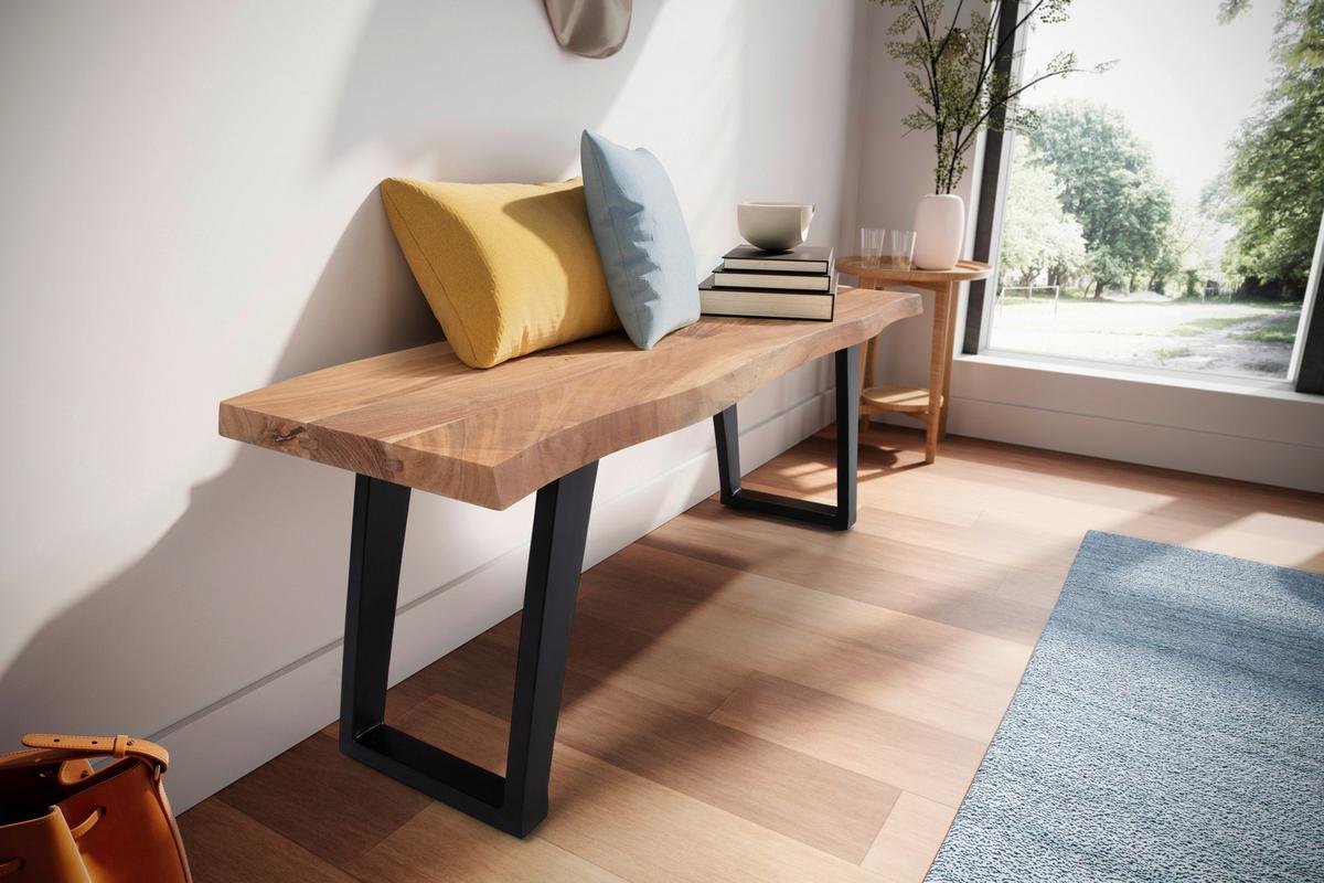 Gaderobenbank ca. 120x40x45,5cm Akazie Echtholz - Hellbraun/Schwarz, Design, Holz/Metall (120/40/45,5cm) - MID.YOU
