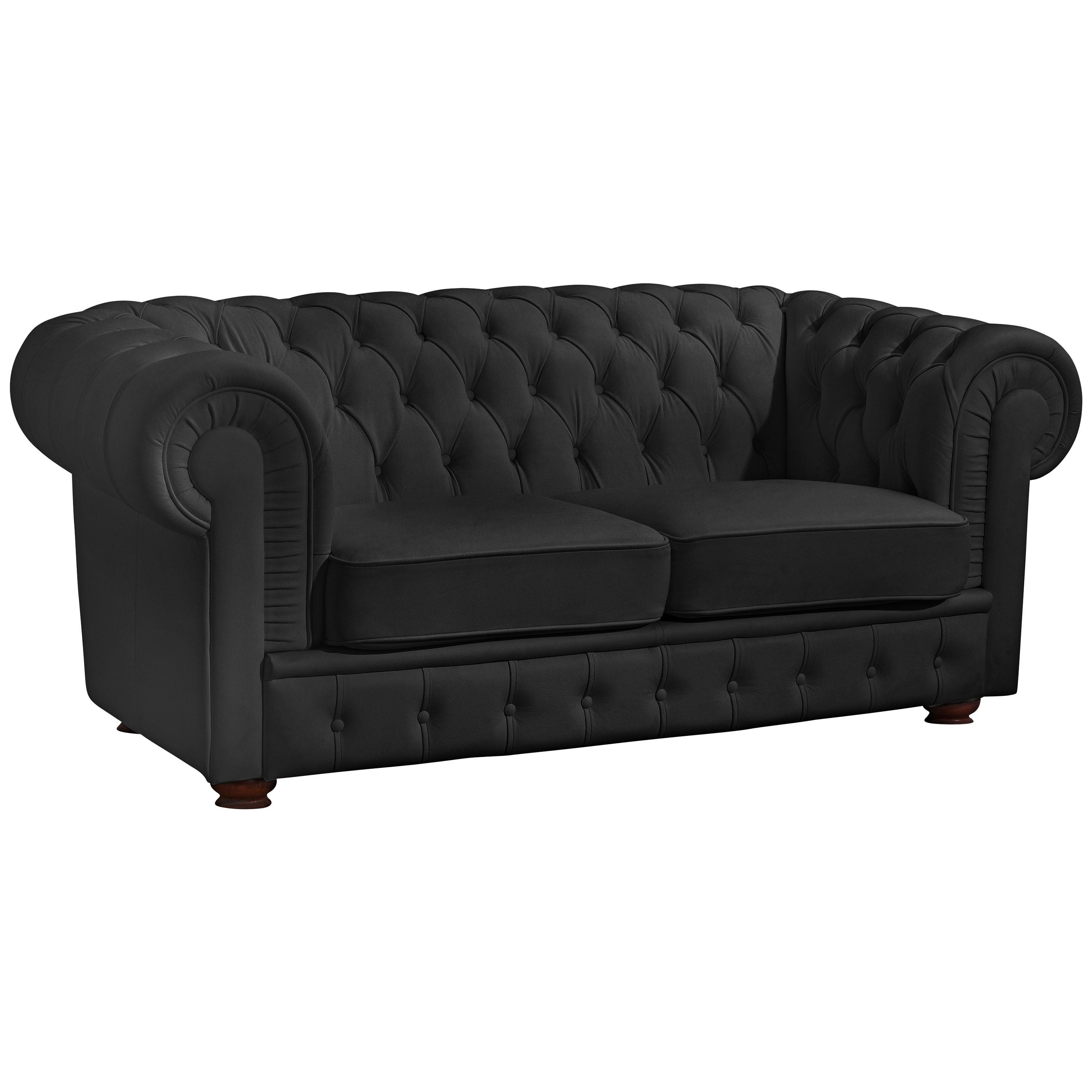 CHESTERFIELD-SOFA BRIDGEPORT - Nussbaumfarben/Schwarz, Design, Leder/Holz (172/76/98cm) - Max Winzer