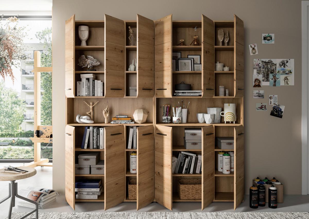 Hochschrank Ice Eiche Artisan - Schwarz/Eiche Artisan, Basics, Holzwerkstoff/Kunststoff (180cm) - MID.YOU