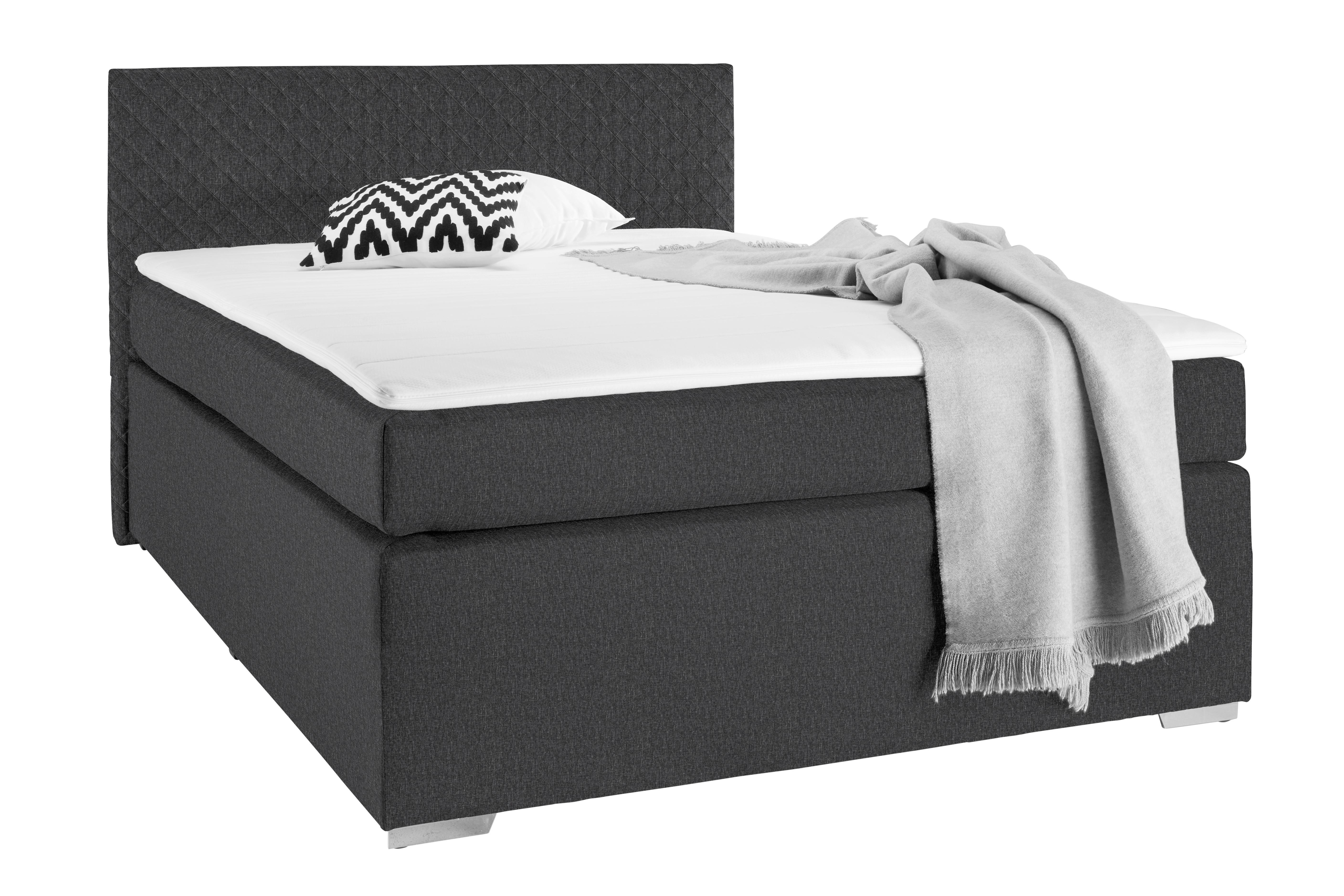 Boxspringbett Mali New in Grau ca. 140x200cm - Chromfarben/Grau, KONVENTIONELL, Kunststoff/Textil (140/200cm) - Based