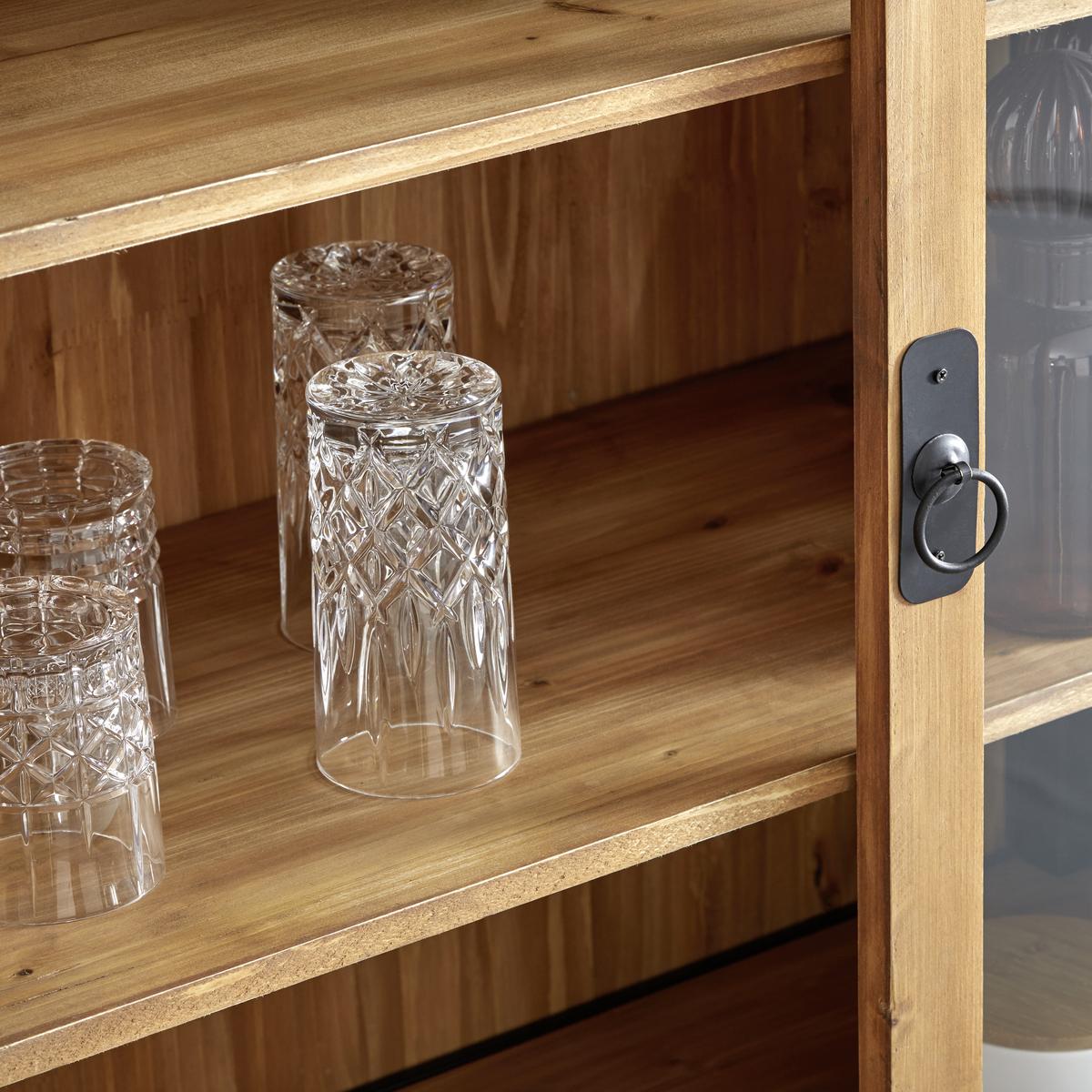 Kredenca Travis, Les Jelke, Črna, Steklo - črna/naravne barve, Moderno, kovina/steklo (90/175/40cm) - Bessagi Home