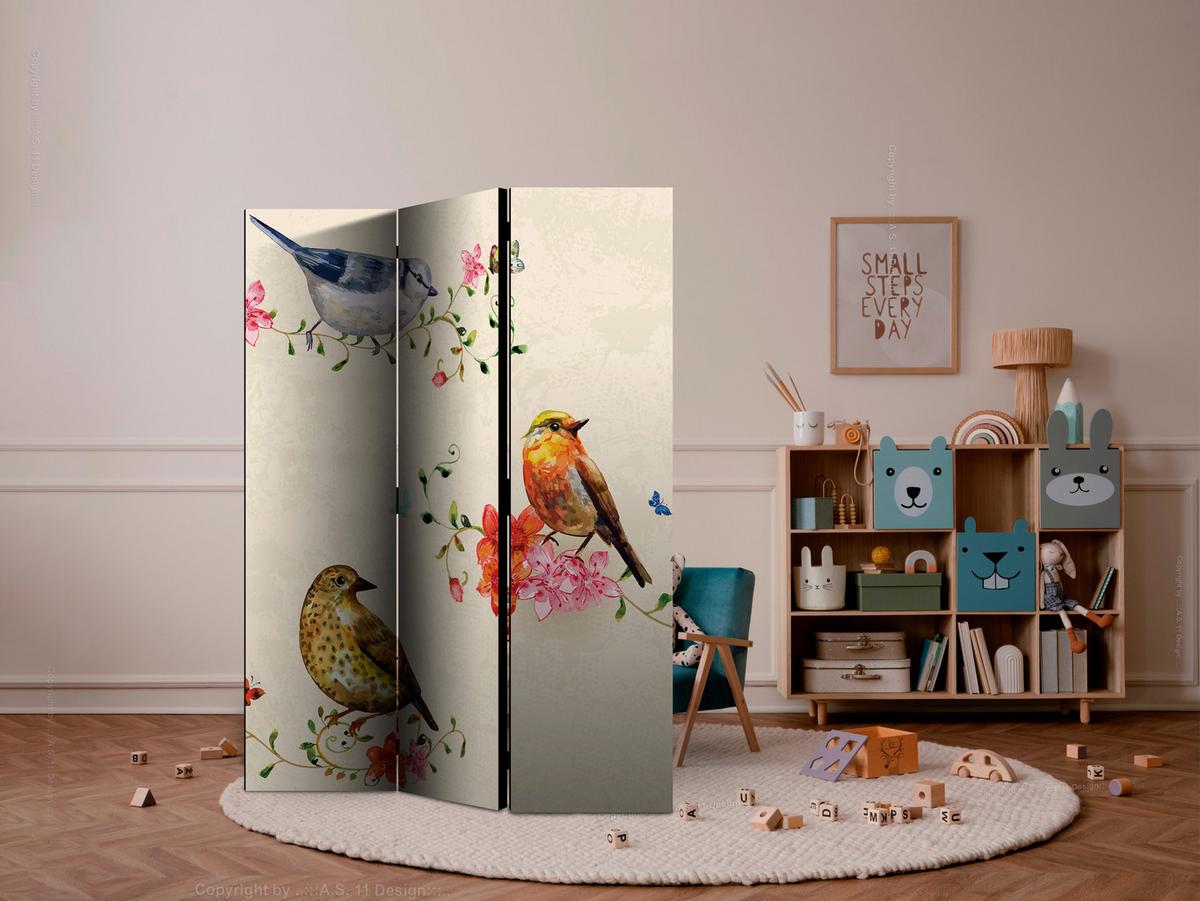 Paravan Bird Song, 3-Delni, Akustičen - barve šampanjca/večbarvno, Basics, umetna masa/tekstil (135/172/3cm) - artgeist