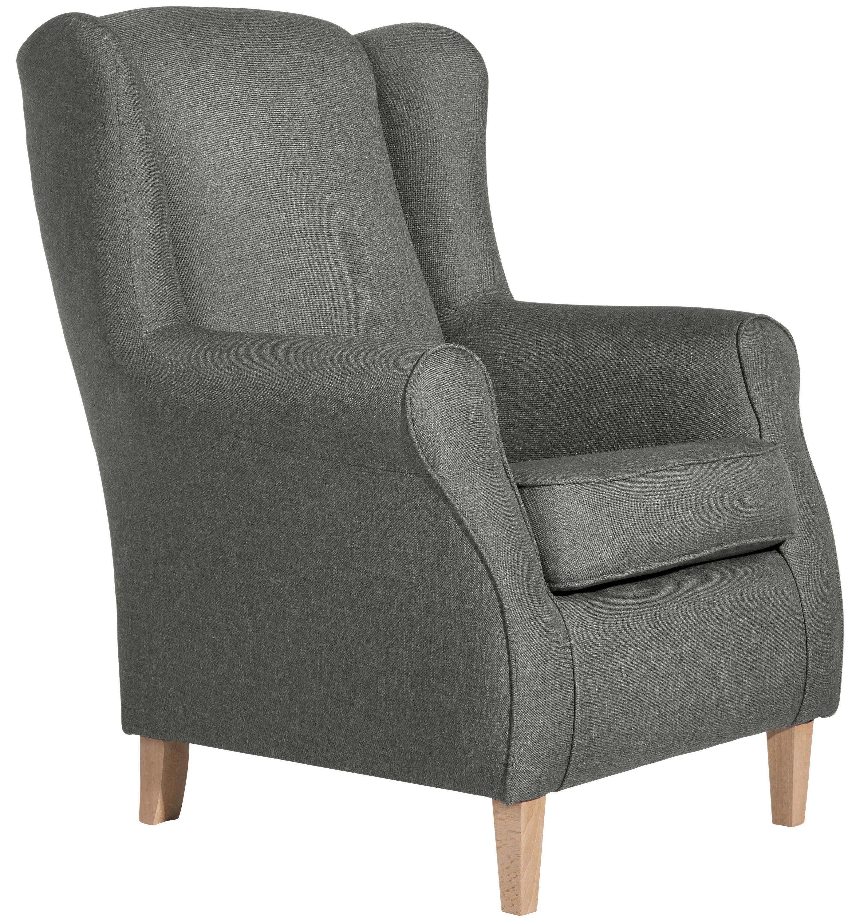 Ohrensessel Lorris Hellgrau Flachgewebe - Buchefarben/Hellgrau, Design, Holz/Textil (77/103/86cm) - Max Winzer