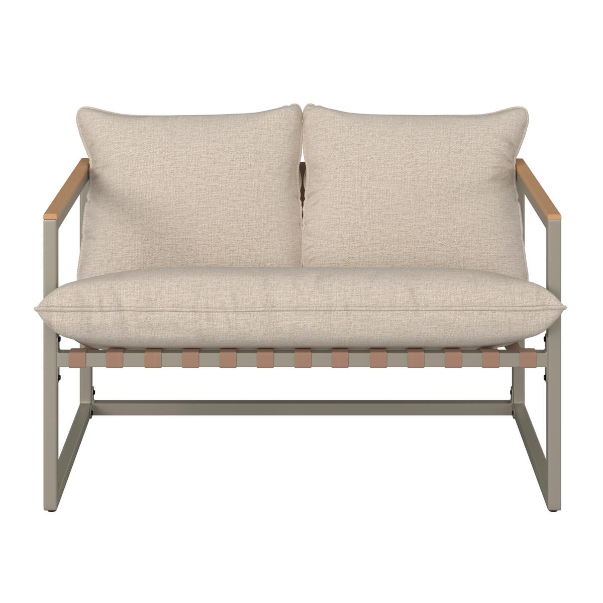Loungegarnitur Lara Creme Metall/Outdoorstoff +Abdeckung - Creme/Grau, MODERN, Glas/Kunststoff (114cm) - Bessagi Garden