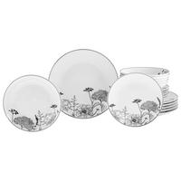 Jedilni Servis Luna Black Flower, 18-Delni - črna/sivobela, Basics, keramika - Creatable