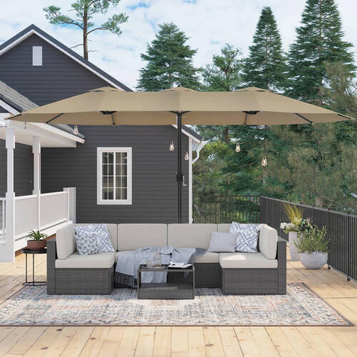 Sonnenschirm Doppelseitig Taupe/Schwarz ca. 460x270cm - Taupe/Schwarz, Basics, Textil/Metall (460/270cm) - Modante
