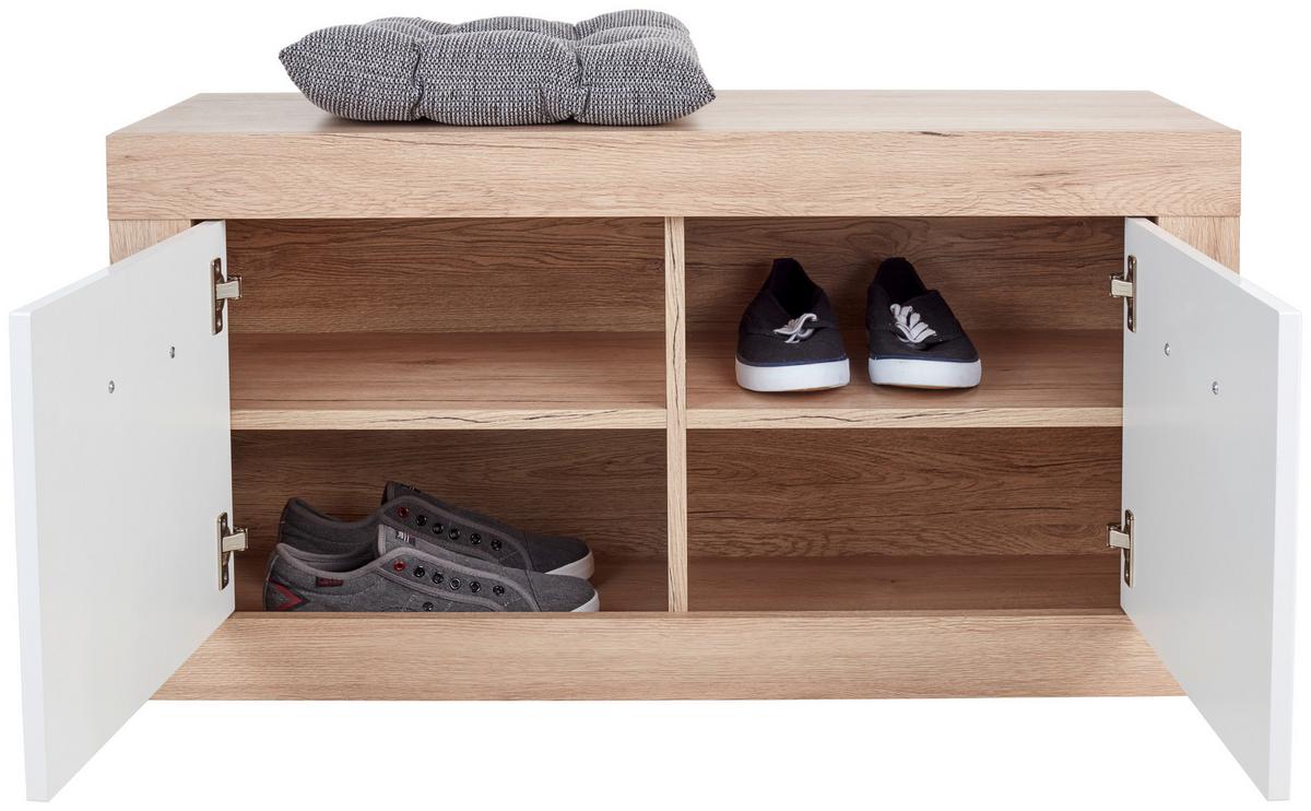 Bancă pentru hol Malta - alb/culoare lemn stejar, Modern, material pe bază de lemn (94,9/49,2/36cm) - Modern Living