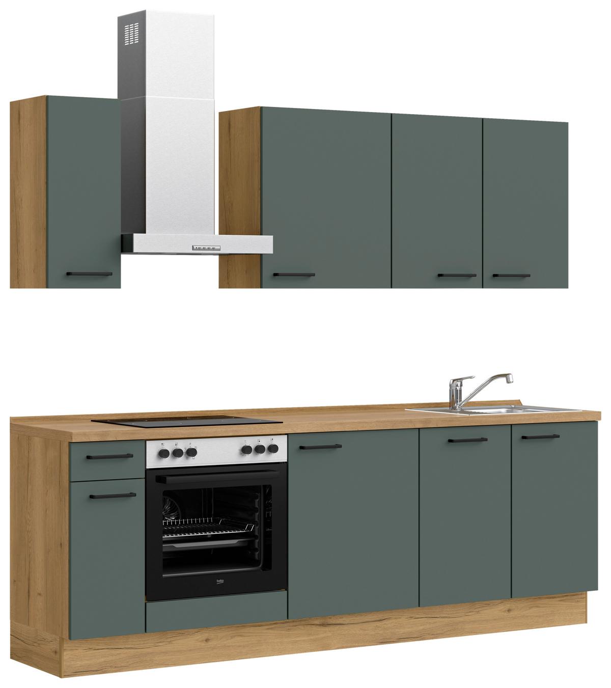 Küchenblock Easytouch Low m. Geräten Dunkelgrün - Dunkelgrün/Eichefarben, MODERN, Holzwerkstoff/Metall (240cm) - Nobilia