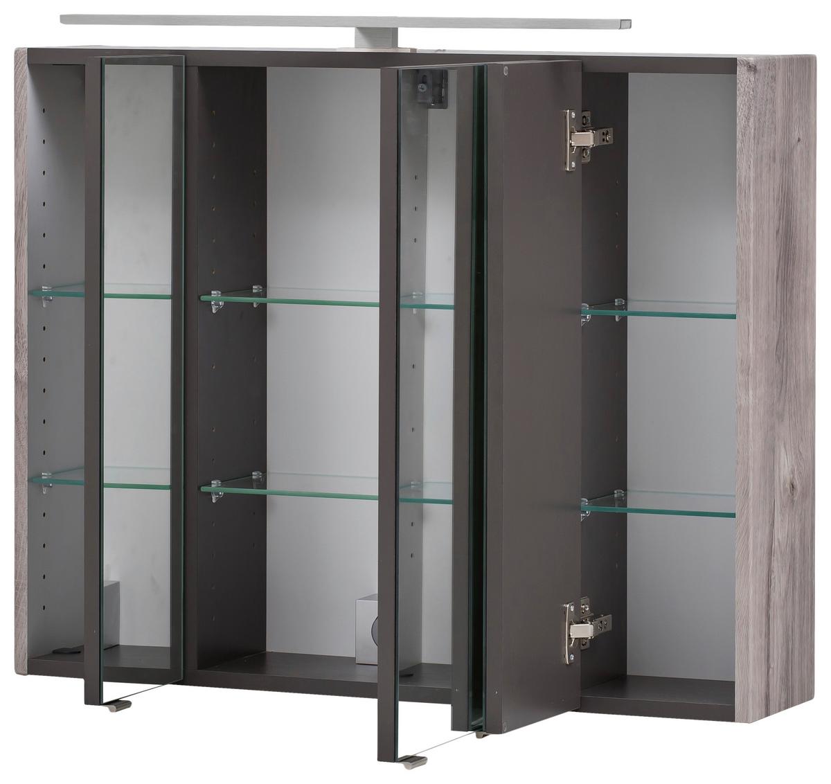Spiegelschrank Stockholm mit LED 3-türig ca. 80x64x20 cm - Eichefarben/Alufarben, KONVENTIONELL, Glas/Holzwerkstoff (80/64/20cm) - Held