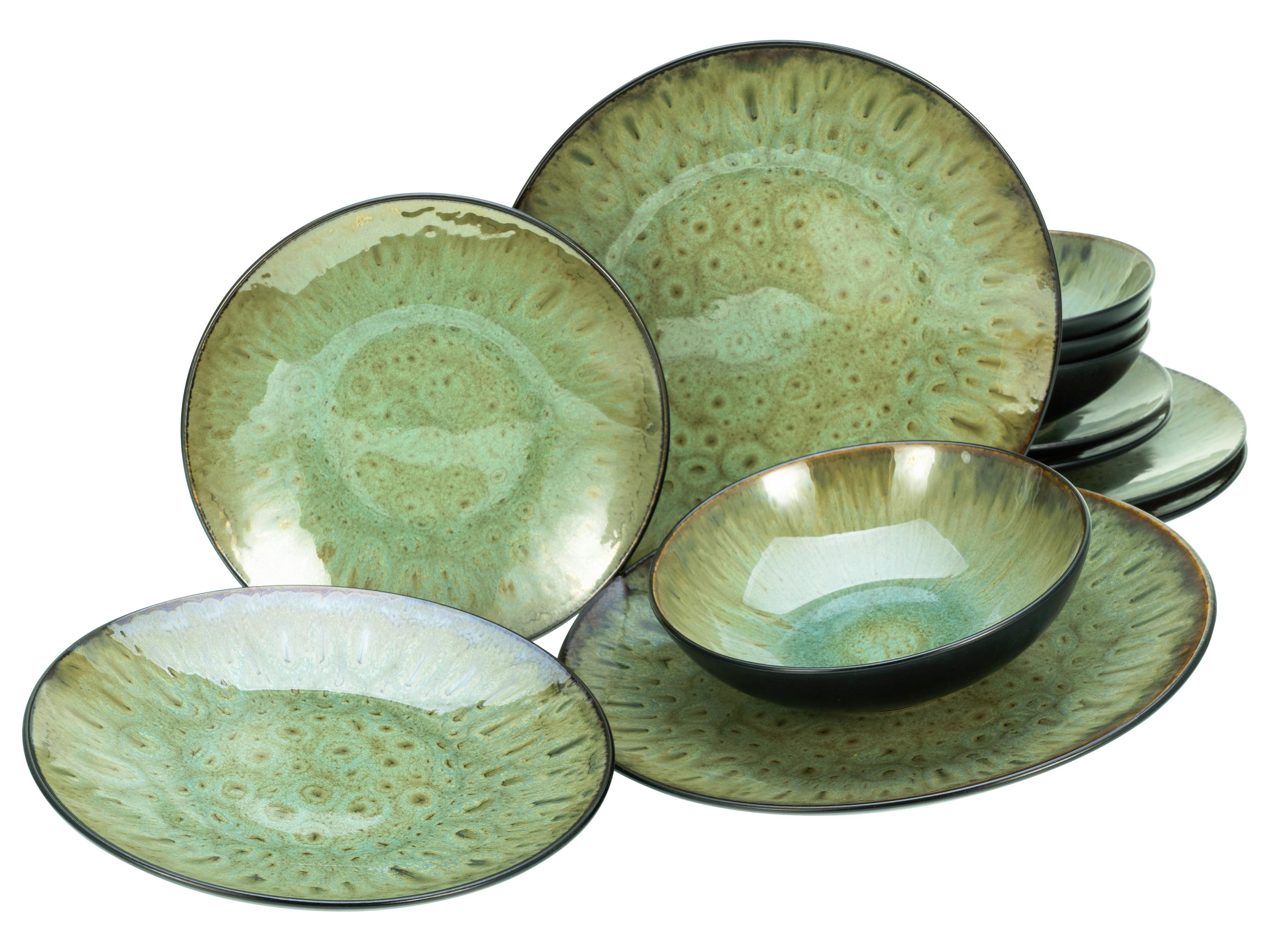 Jedilni Servis Jawa Green, 12-Delni - črna/zelena, Basics, keramika - Creatable