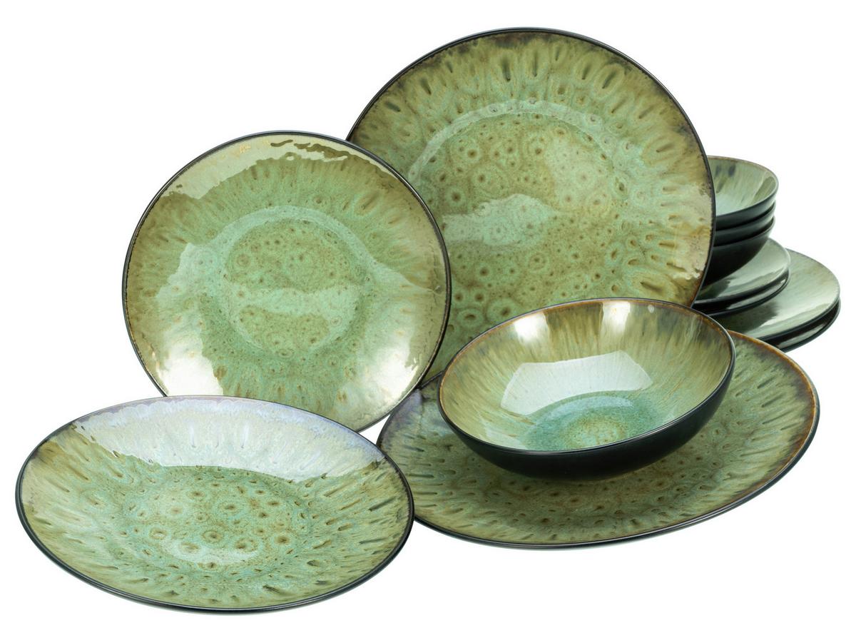 Jedilni Servis Jawa Green, 12-Delni - črna/zelena, Basics, keramika - Creatable