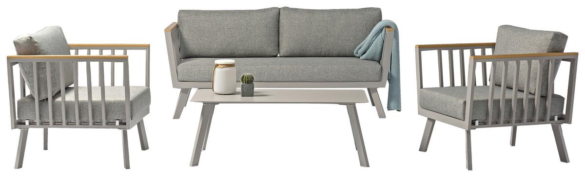 Lounge Garnitura Gondola, Siva, 4-Delno - barva tikovine/rjavosiva, Moderno, kovina/umetna masa (175/70/72cm) - Acamp