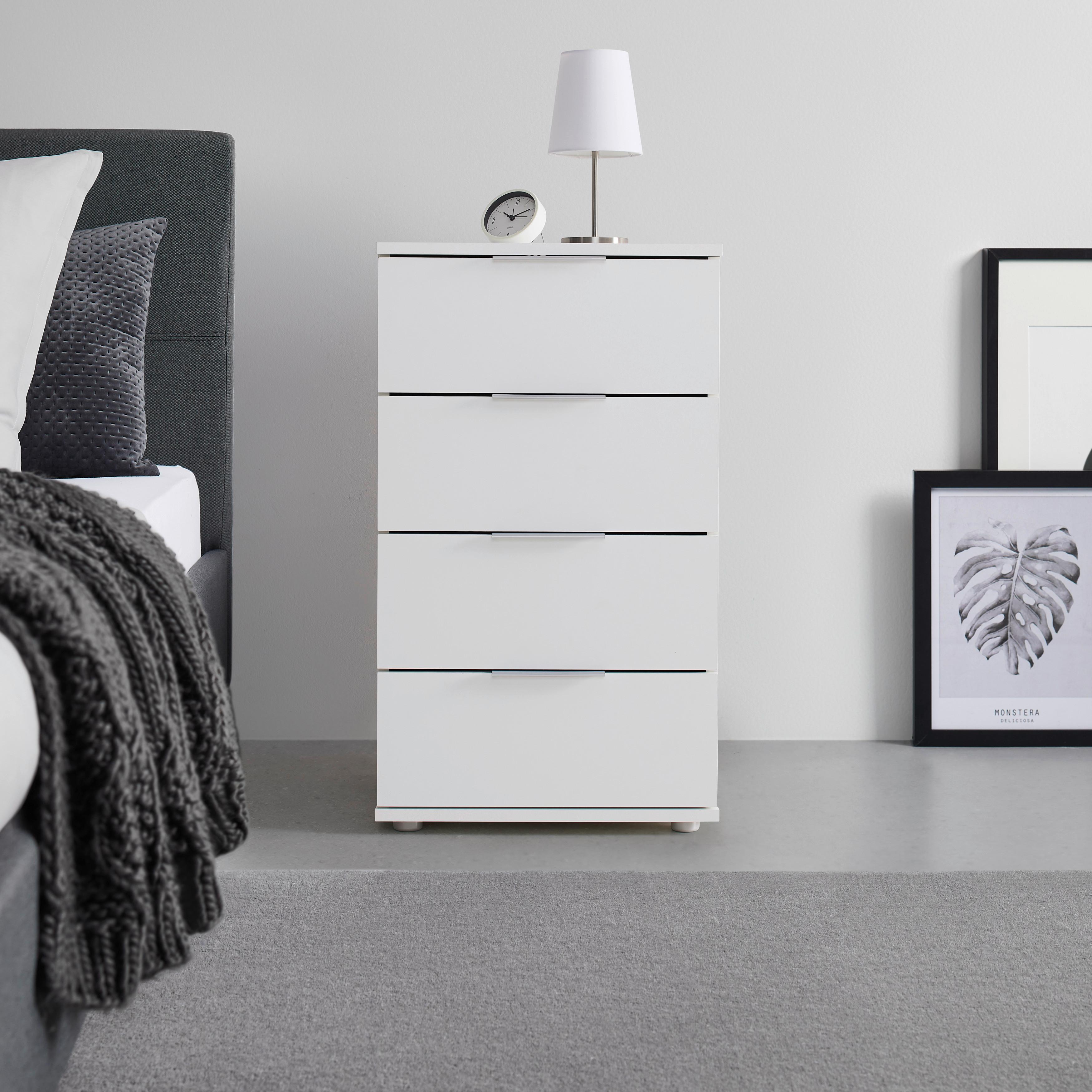 SÄNGBORD CUATRO - vit/silver, Klassisk, trämaterial/plast (46/79/42cm) - Modern Living
