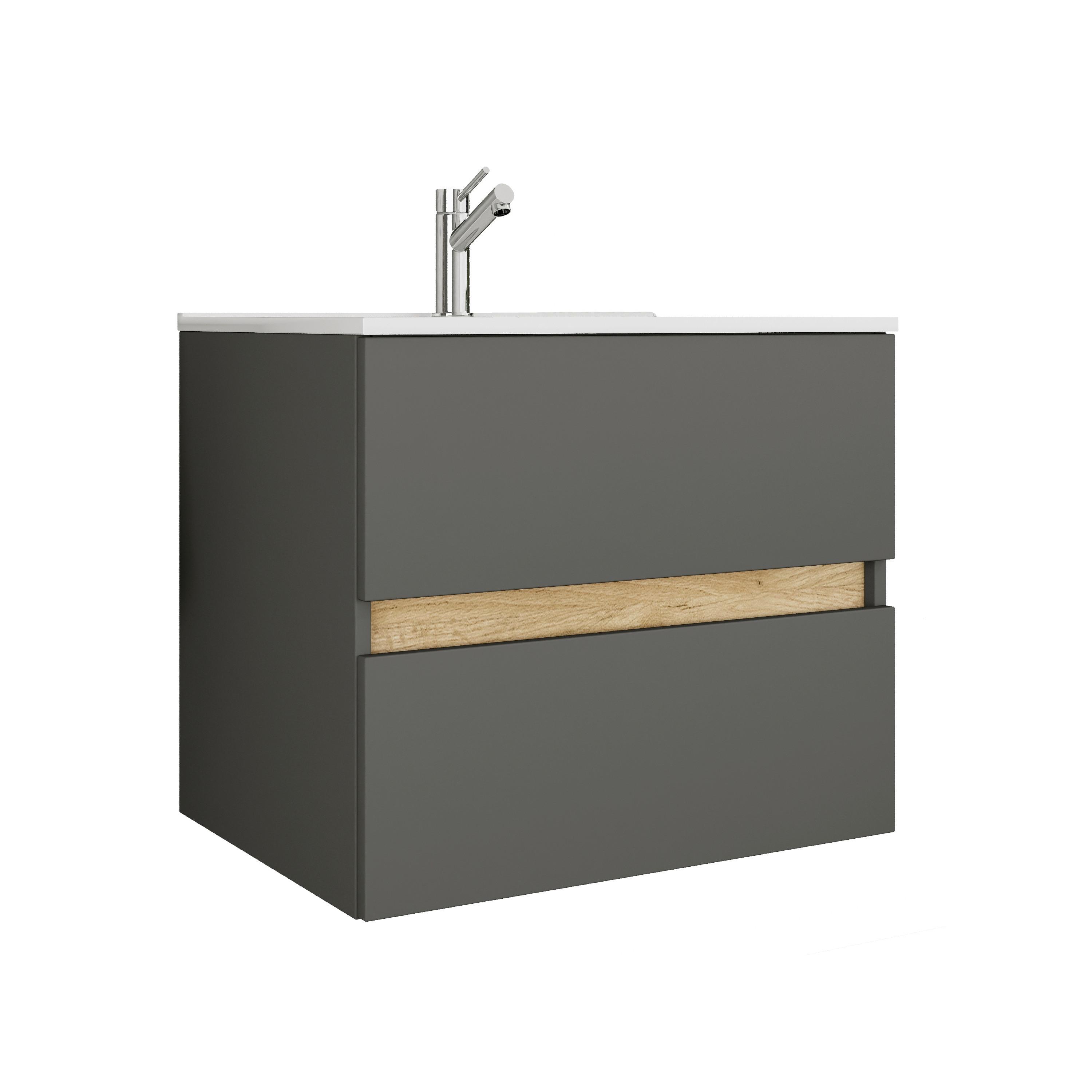 Badezimmer Cosila - Honigeiche/Weiss, Trend, Keramik/Holzwerkstoff (61/51/47cm) - MID.YOU