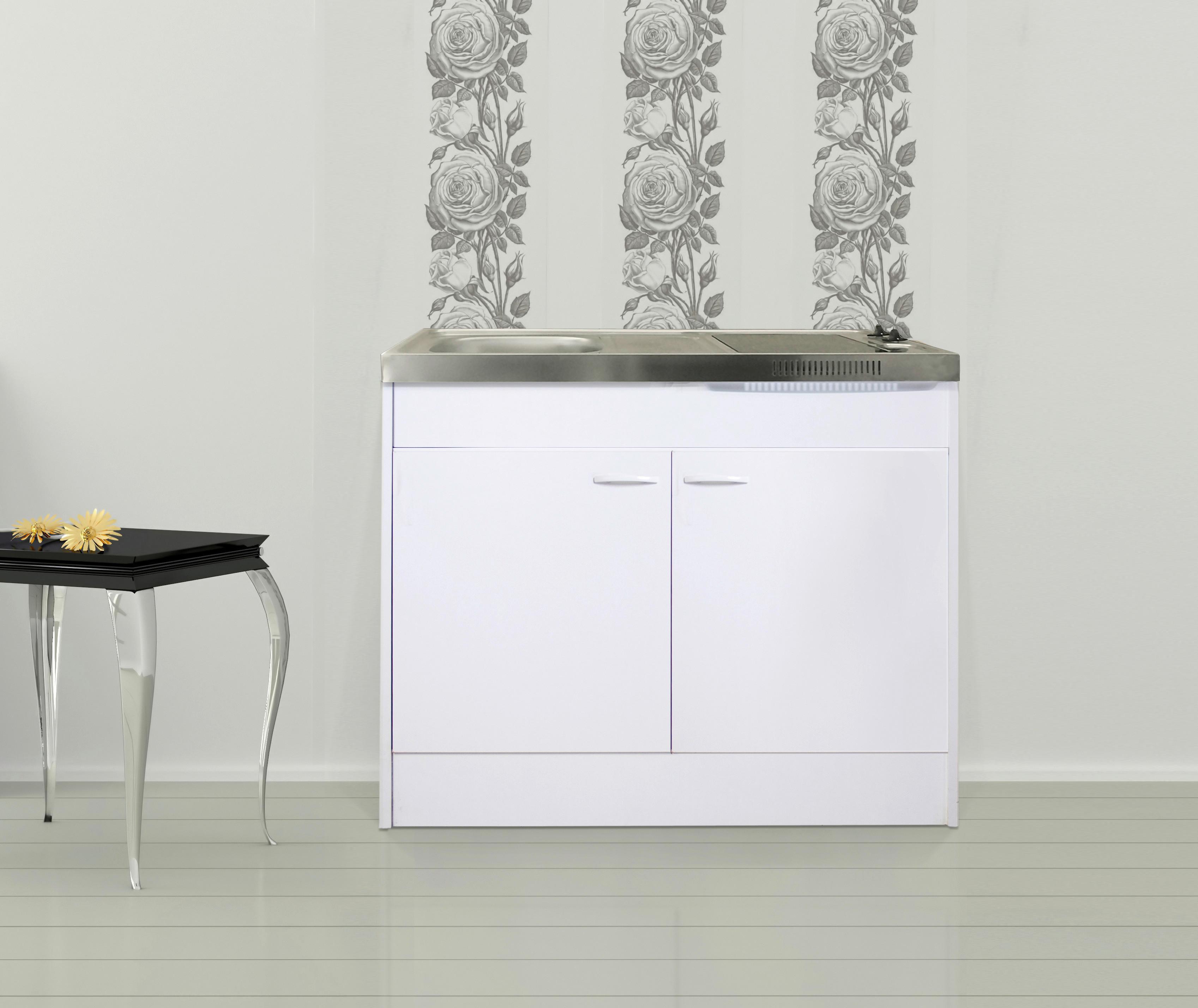 Miniküche Pantry Weiß inkl. Kochfeld B: ca. 100 cm - Weiß, MODERN, Holzwerkstoff/Kunststoff (100cm) - Respekta