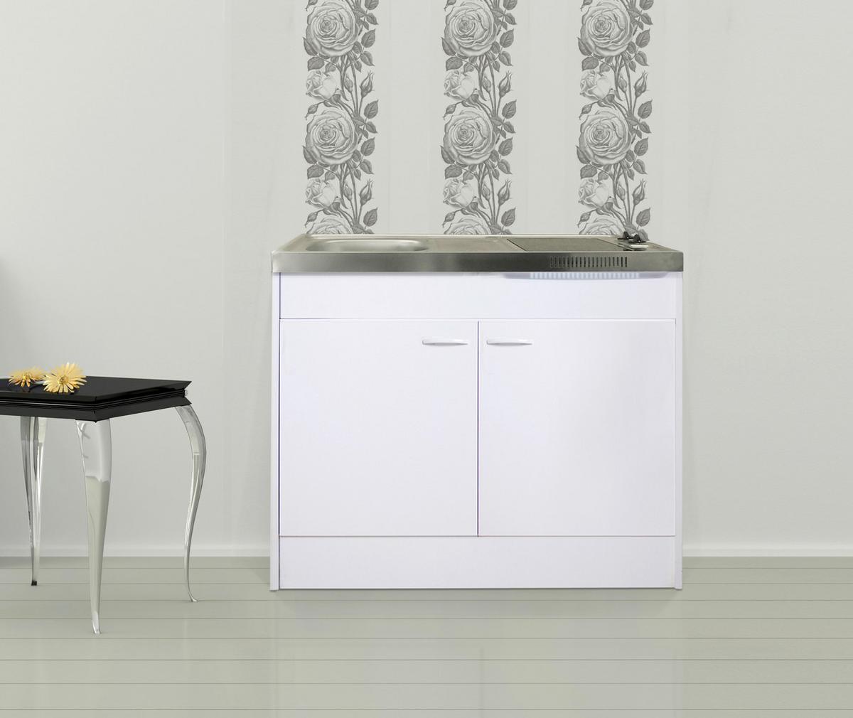 Miniküche Pantry Weiß inkl. Kochfeld B: ca. 100 cm - Weiß, MODERN, Holzwerkstoff/Kunststoff (100/87/60cm) - Respekta