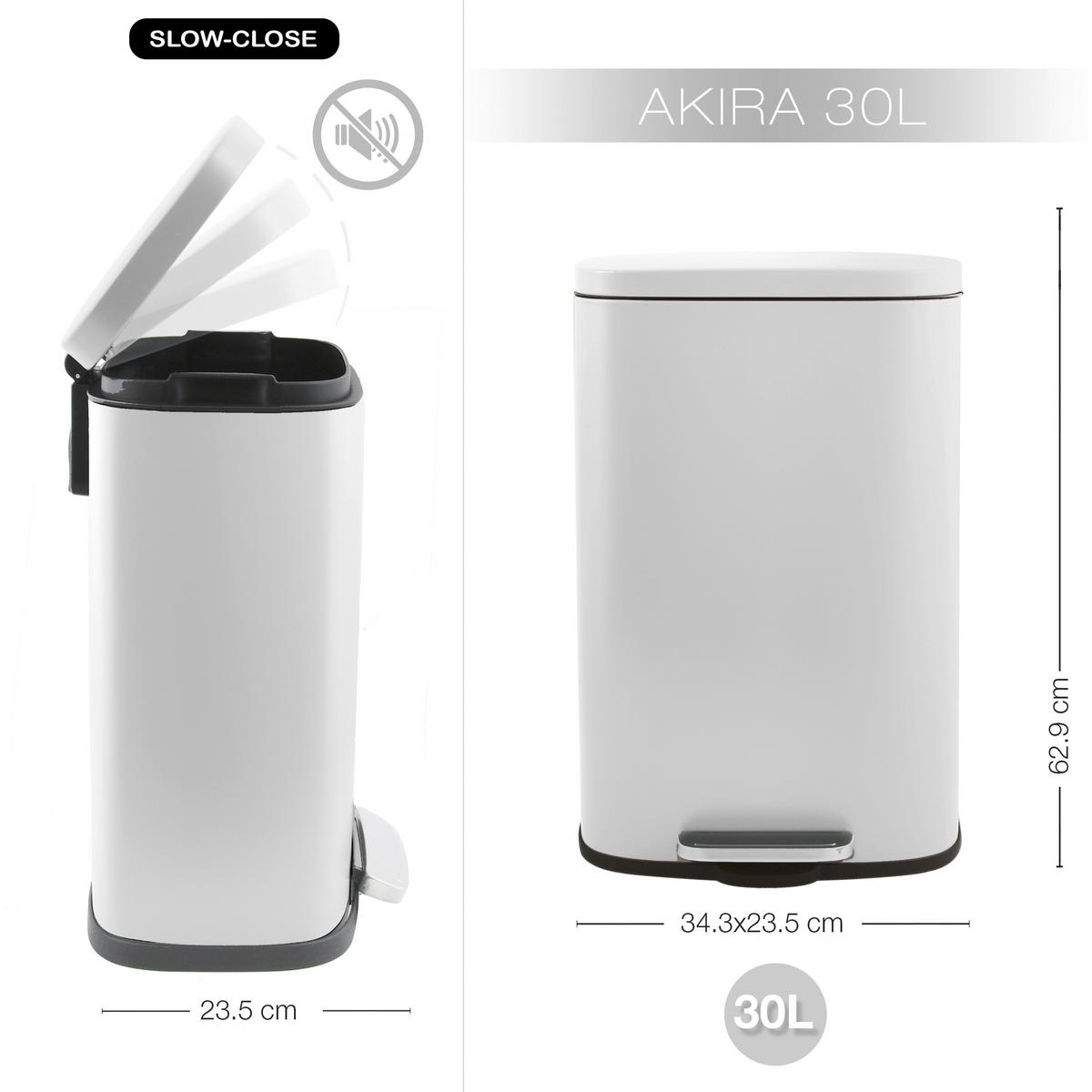 Treteimer Akira Matt-White - Weiss/Schwarz, Basics, Kunststoff/Metall (34,3/23,5/62,9cm) - Spirella