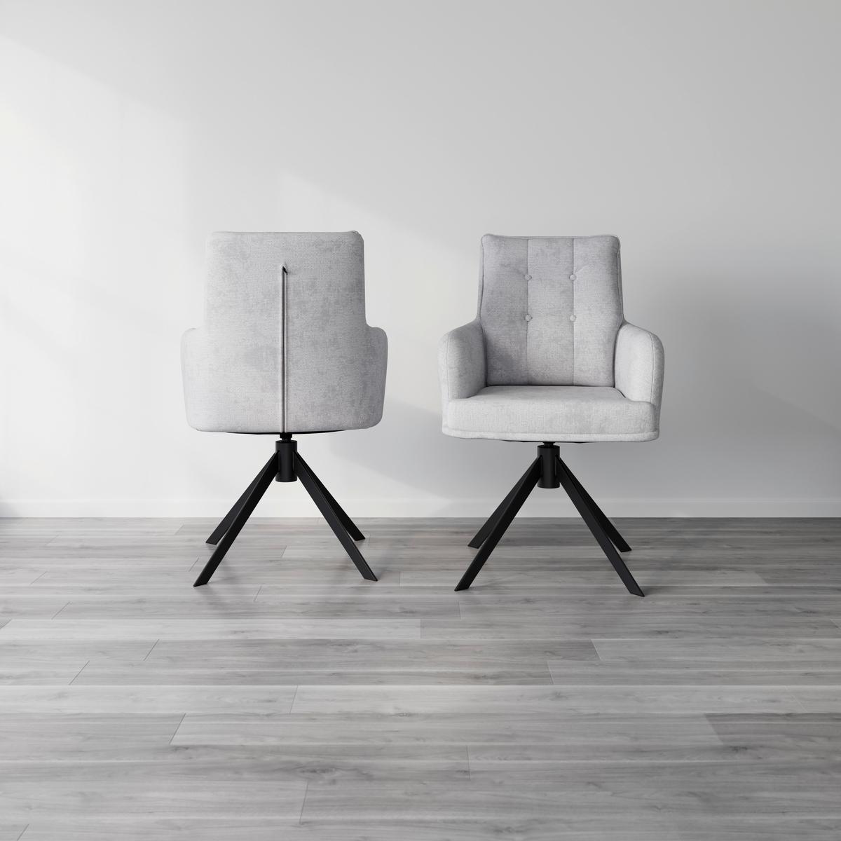 Armlehnstuhl Marietta Hellgrau Webstoff Gepolstert - Hellgrau/Schwarz, MODERN, Holz/Textil (66/90/60cm) - Bessagi Home