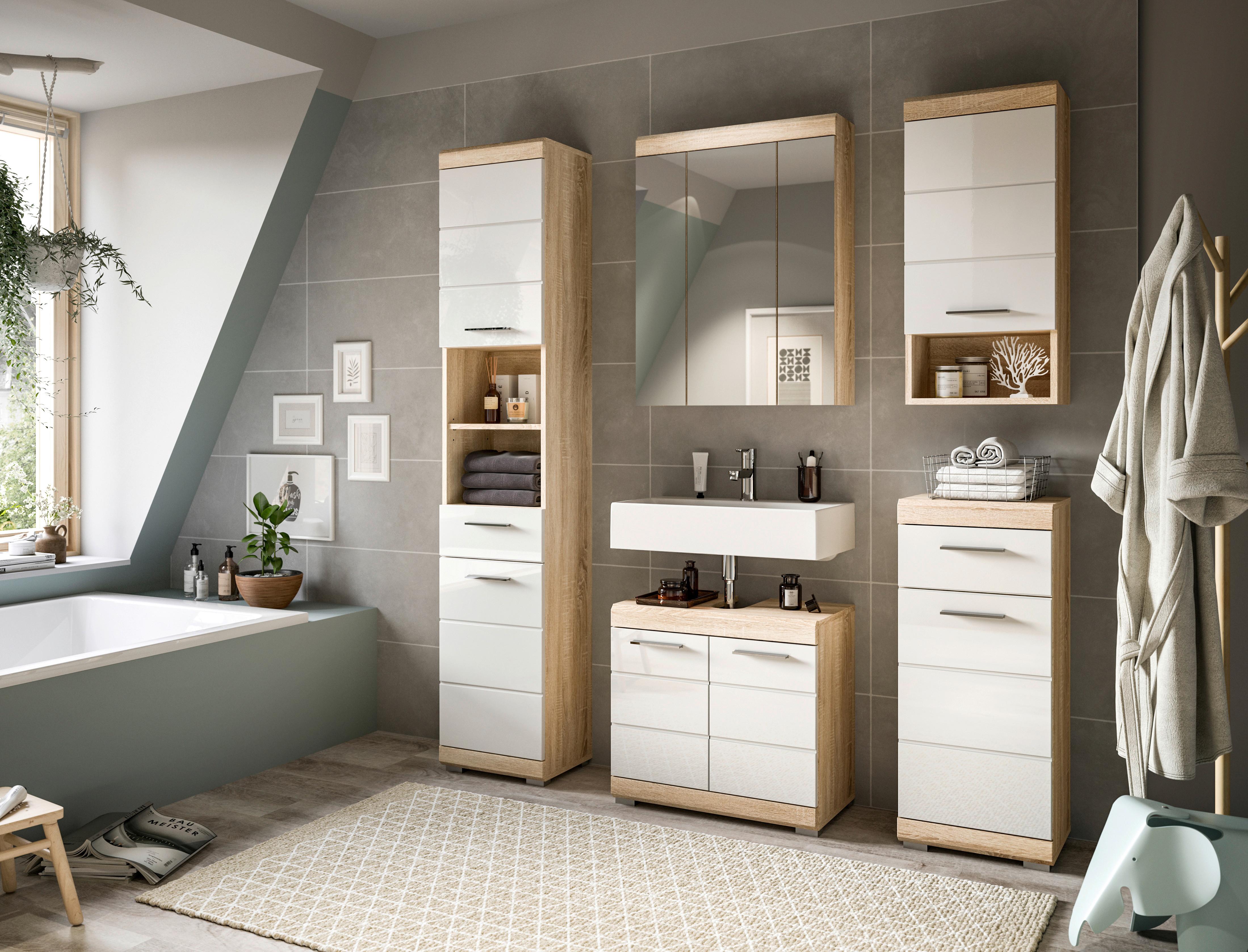 Hängeschrank Lambada ca. 37x79 cm Sonoma Eiche/Weiß - Weiß Hochglanz/Eichefarben, MODERN, Holzwerkstoff/Kunststoff (37/79/24cm) - MID.YOU