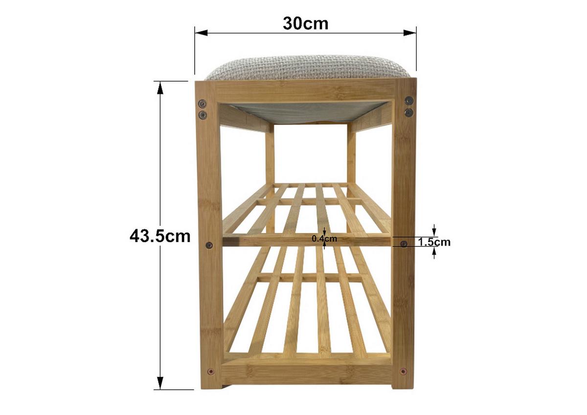 Bancă BRADLEY - culoare natur/gri, Modern, materiale naturale/textil (80/45/30cm) - Modern Living