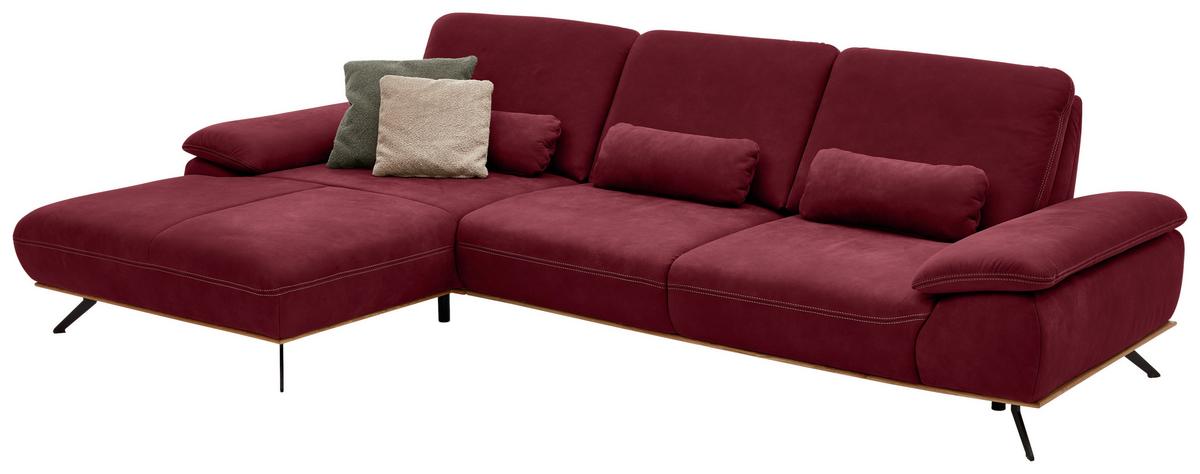 Wohnlandschaft Erling Weinrot - Beige/Weinrot, MODERN, Leder/Metall (187/89/322cm) - Premium Living