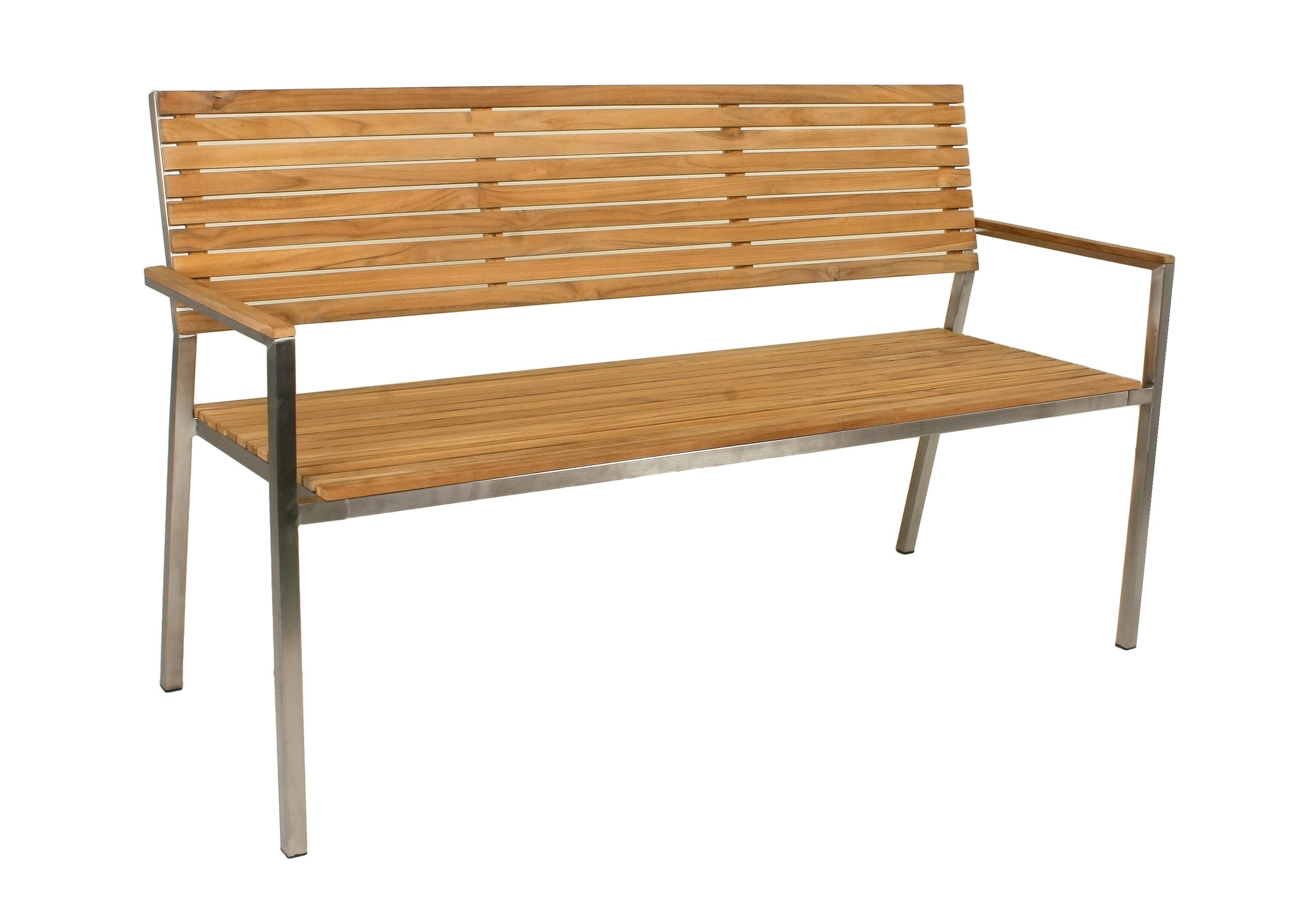 Gartenbank Teakholz B: 144 cm Denver mit Rückenlehne - Silberfarben/Teakfarben, Basics, Holz/Metall (144/86/55cm) - Gardenson