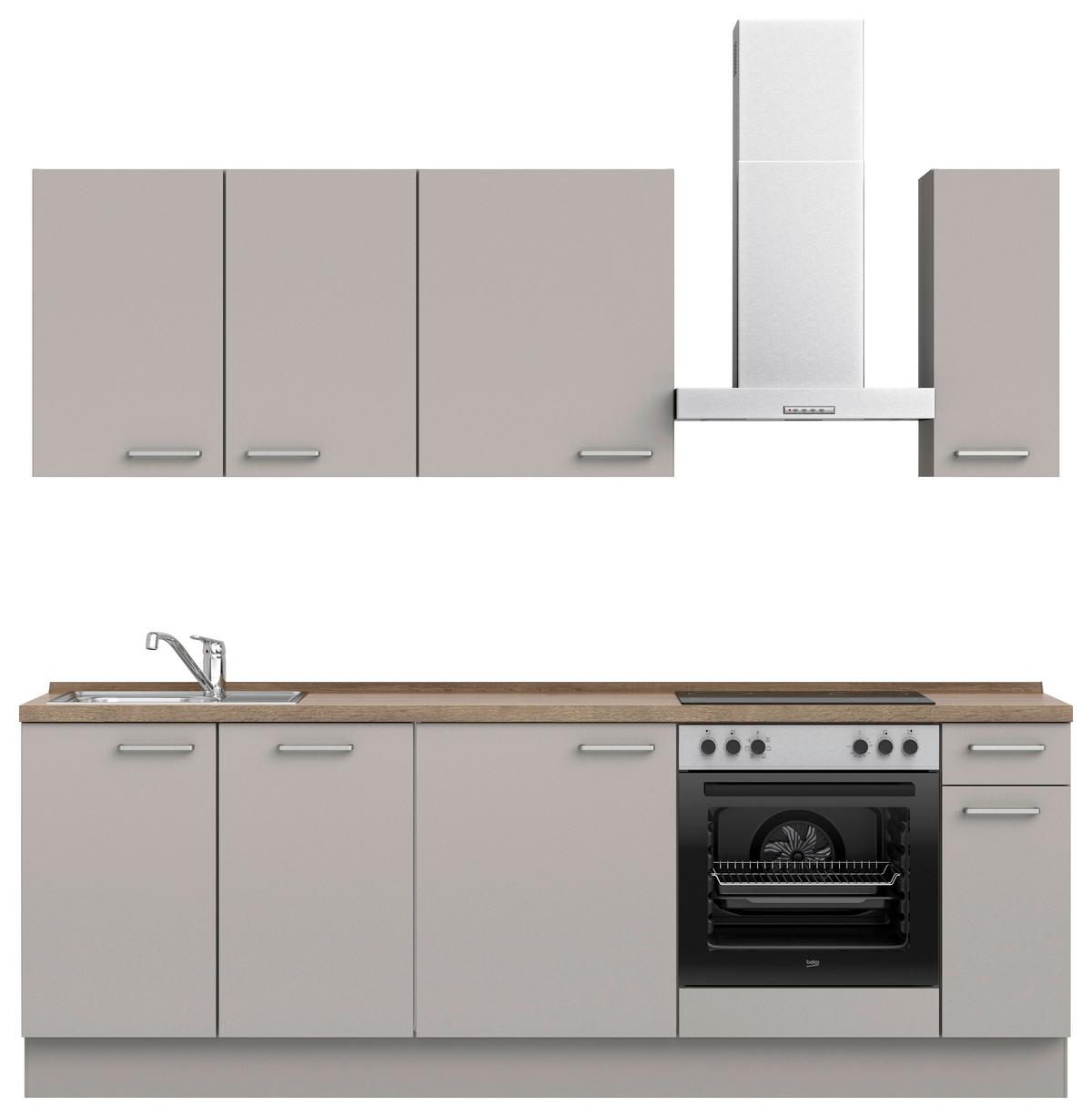 Küchenblock Touch Low m. Geräten Grau - Eiche dunkel/Edelstahlfarben, MODERN, Holzwerkstoff/Metall (240cm) - Nobilia