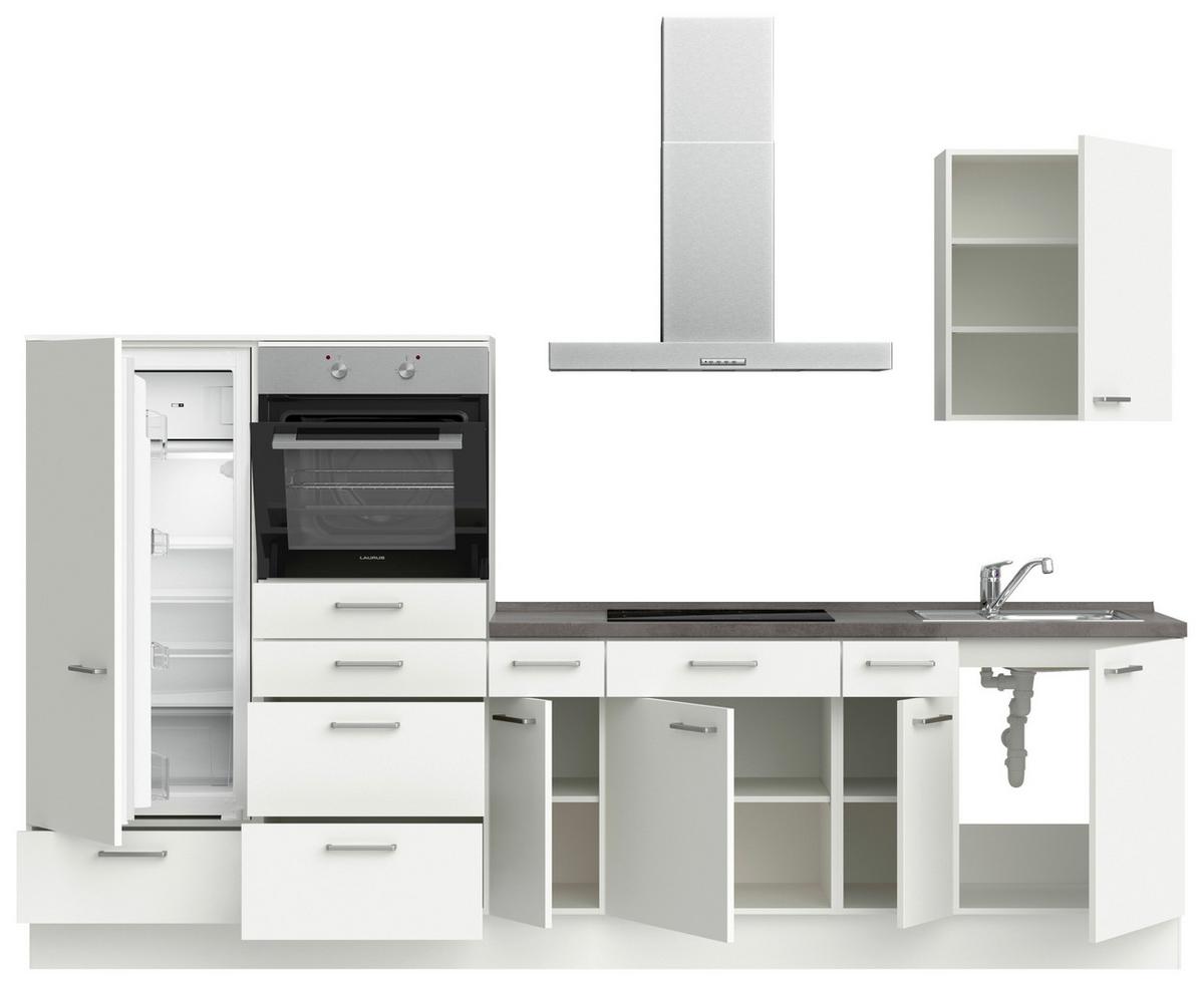 Küchenblock Touch Low m. Geräten Weiß - Schieferfarben/Edelstahlfarben, MODERN, Holzwerkstoff/Metall (300cm) - Nobilia