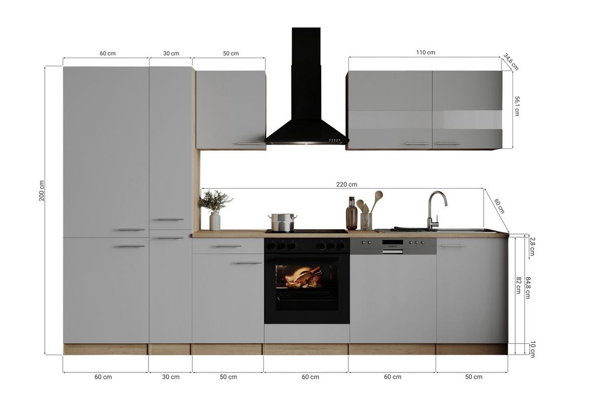 Küchenblock Merle m. Geräten Weiß - Edelstahlfarben/Eichefarben, Basics, Holzwerkstoff/Metall (310cm) - Respekta