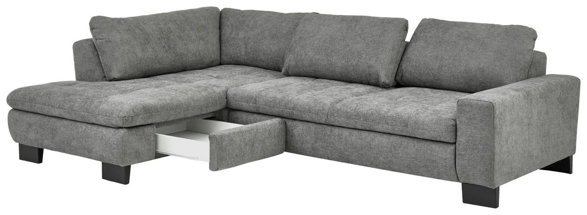 Ecksofa Lando Grau - gris/noir, Modern, textile/métal (197/84/289cm) - Premium Living
