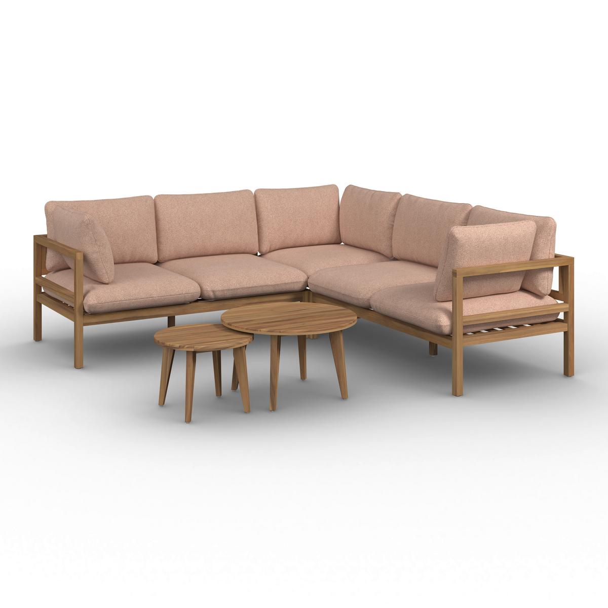 Loungegarnitur Livia Rosa Outdoorstoff/Holz - Naturfarben/Rosa, MODERN, Holz/Textil - Bessagi Garden