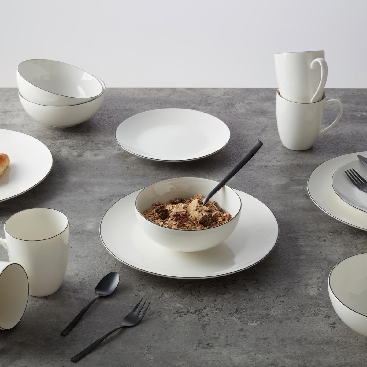 Kombiservice Hanno Schwarz/Weiß, 16-teilig - Schwarz/Weiß, MODERN, Keramik - Mömax