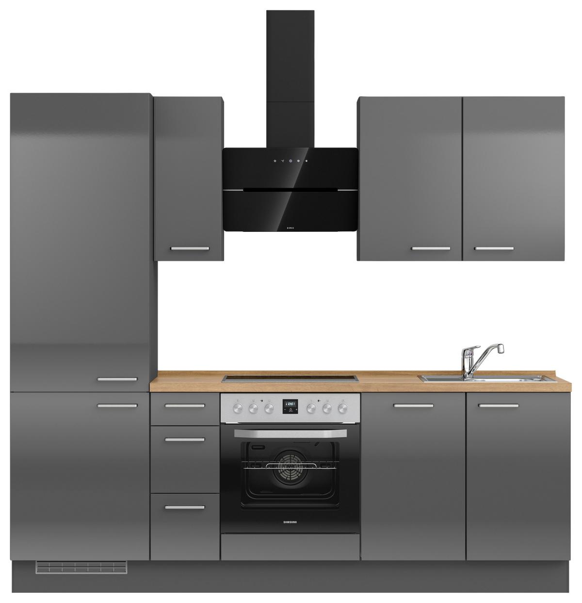 Küchenblock Flash m. Geräten Schieferfarben - Schieferfarben/Edelstahlfarben, MODERN, Holzwerkstoff/Metall (240cm) - Nobilia