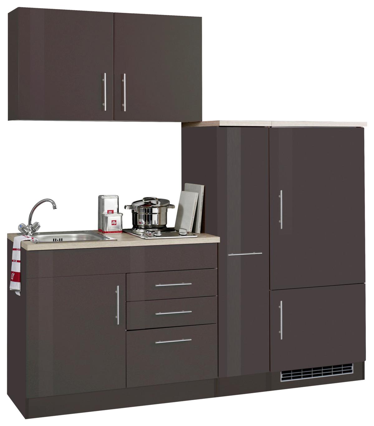 Küchenblock Toronto II m. Geräten Grau Hochglanz - Chromfarben/Grau Hochglanz, MODERN, Holzwerkstoff/Metall (190cm) - Held