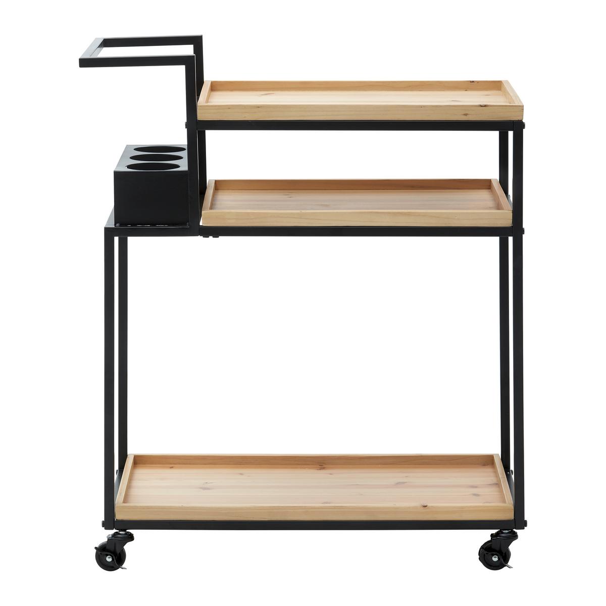 Rollwagen "Giorgia", Eichefarben/schwarz - Erlefarben/Schwarz, MODERN, Holz/Kunststoff (70/81/34cm) - Bessagi Home