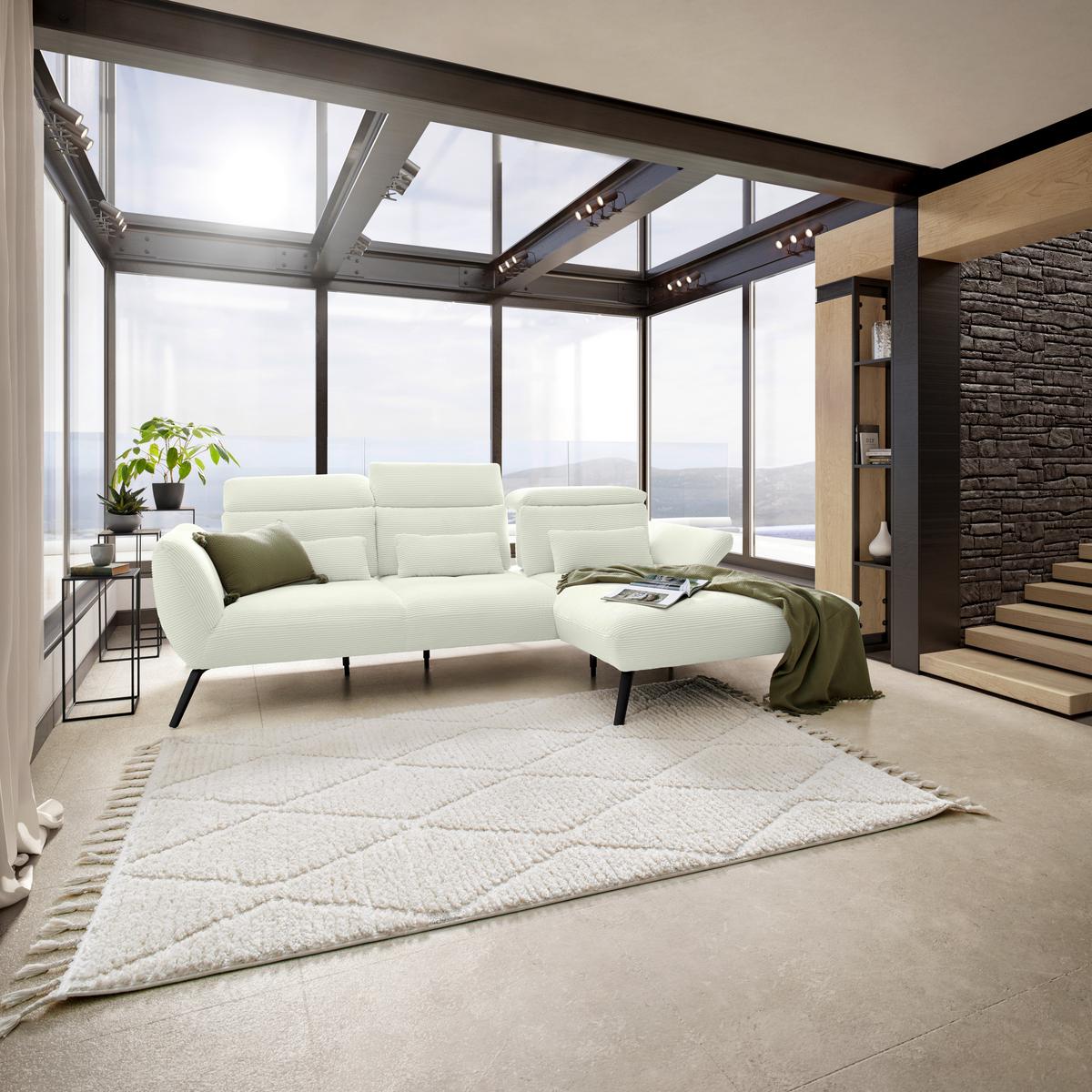 Wohnlandschaft Seattle Creme - Creme/Schwarz, MODERN, Holzwerkstoff/Textil (301/196cm) - Premium Living
