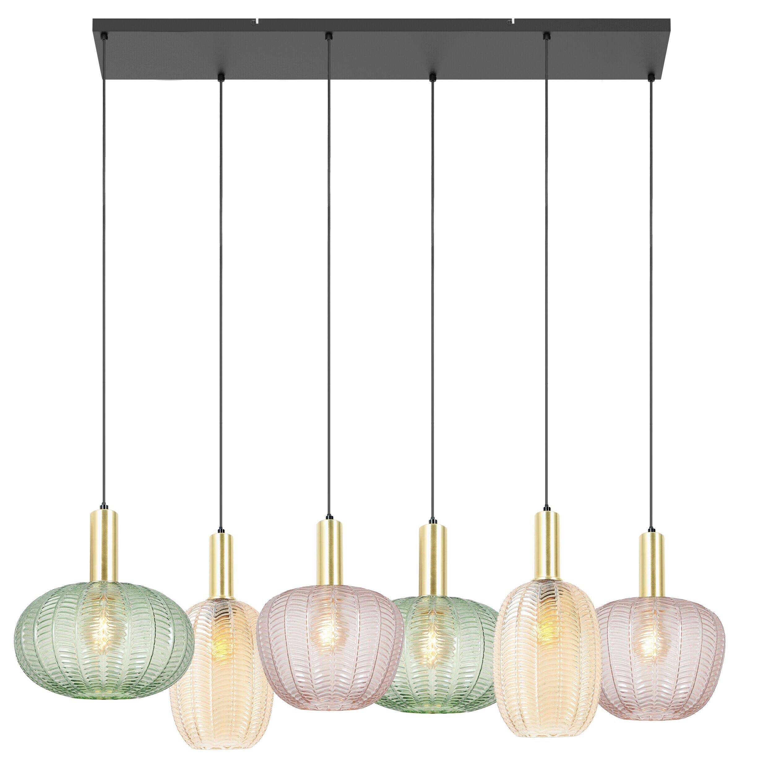 Hängeleuchte Bunti Multicolor max. 25 Watt - Pink/Goldfarben, MODERN, Glas/Metall (119.5/46/120cm)